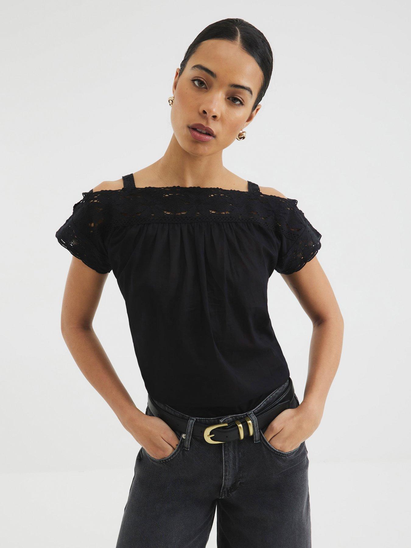 Image 1 of 4 of River Island Lace Mix Blouse - Black