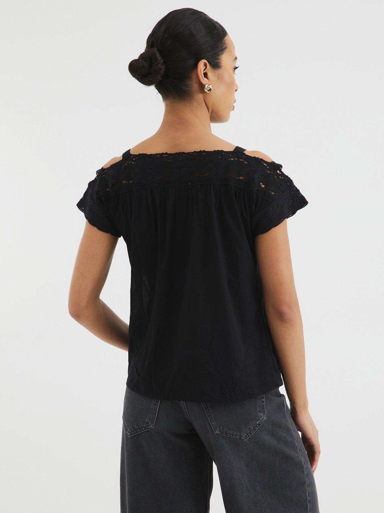 Image 2 of 4 of River Island Lace Mix Blouse - Black
