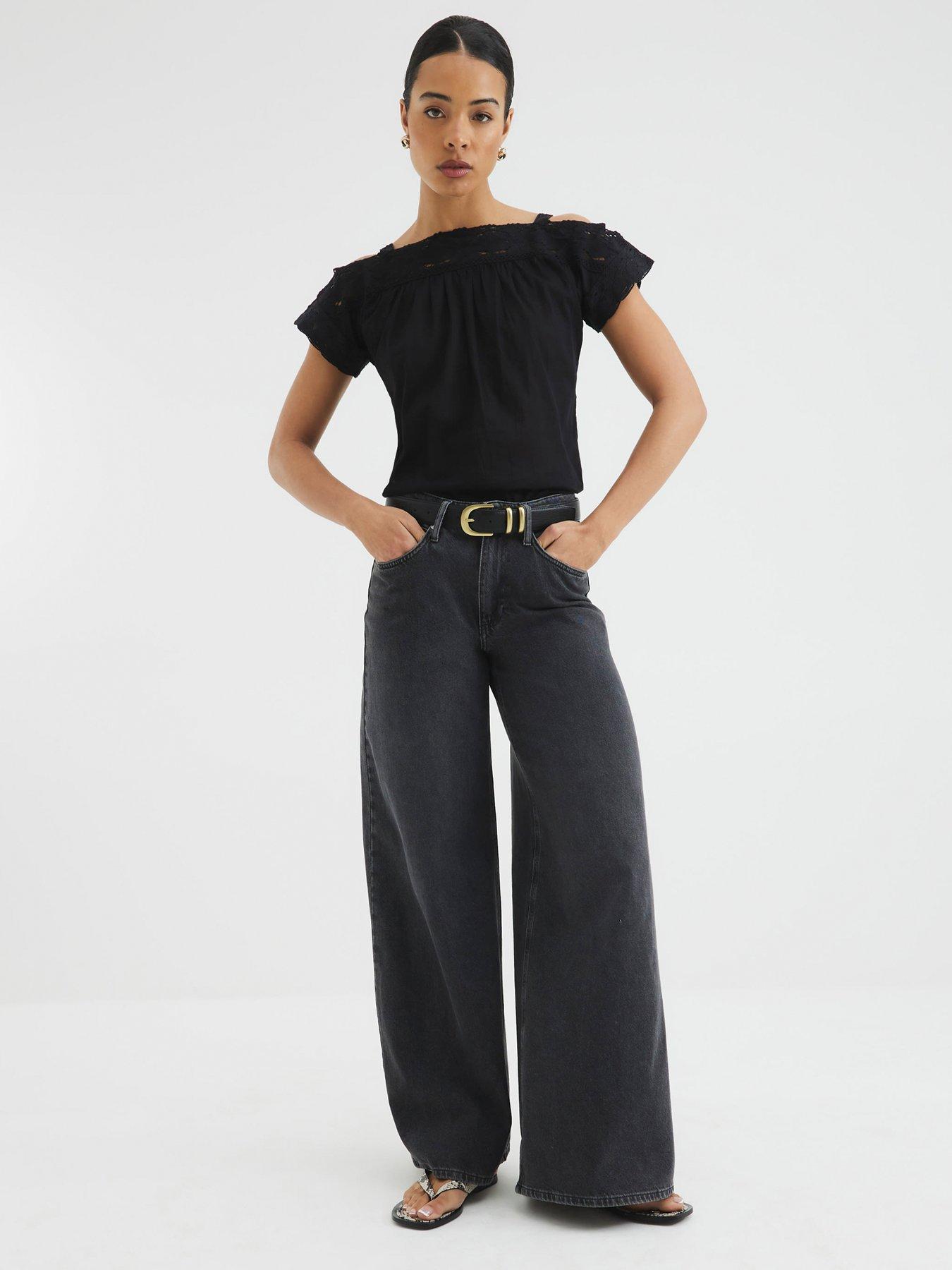 Image 3 of 4 of River Island Lace Mix Blouse - Black