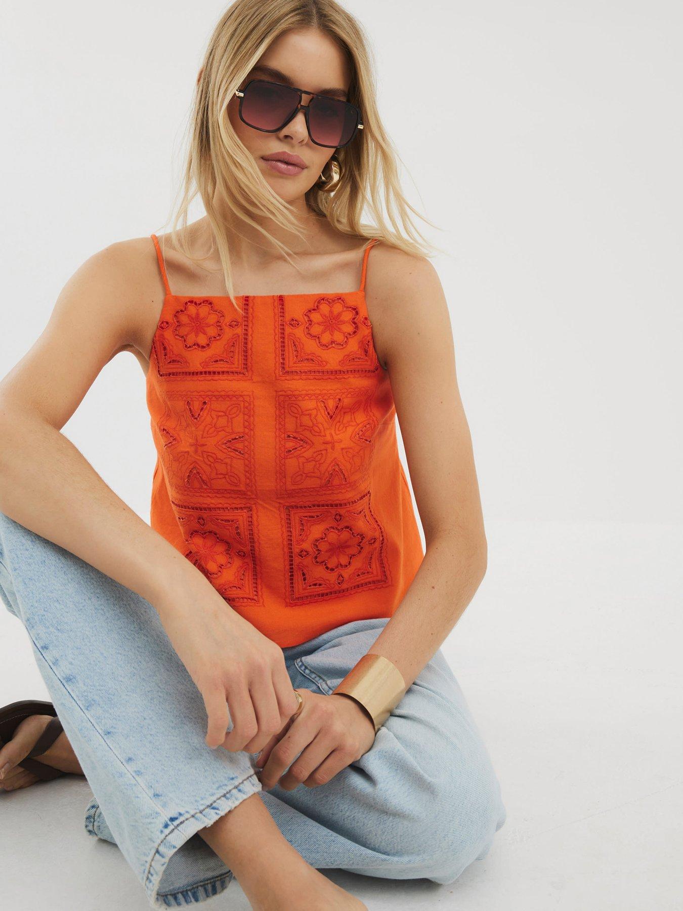 River Island Broderie Top - Orange