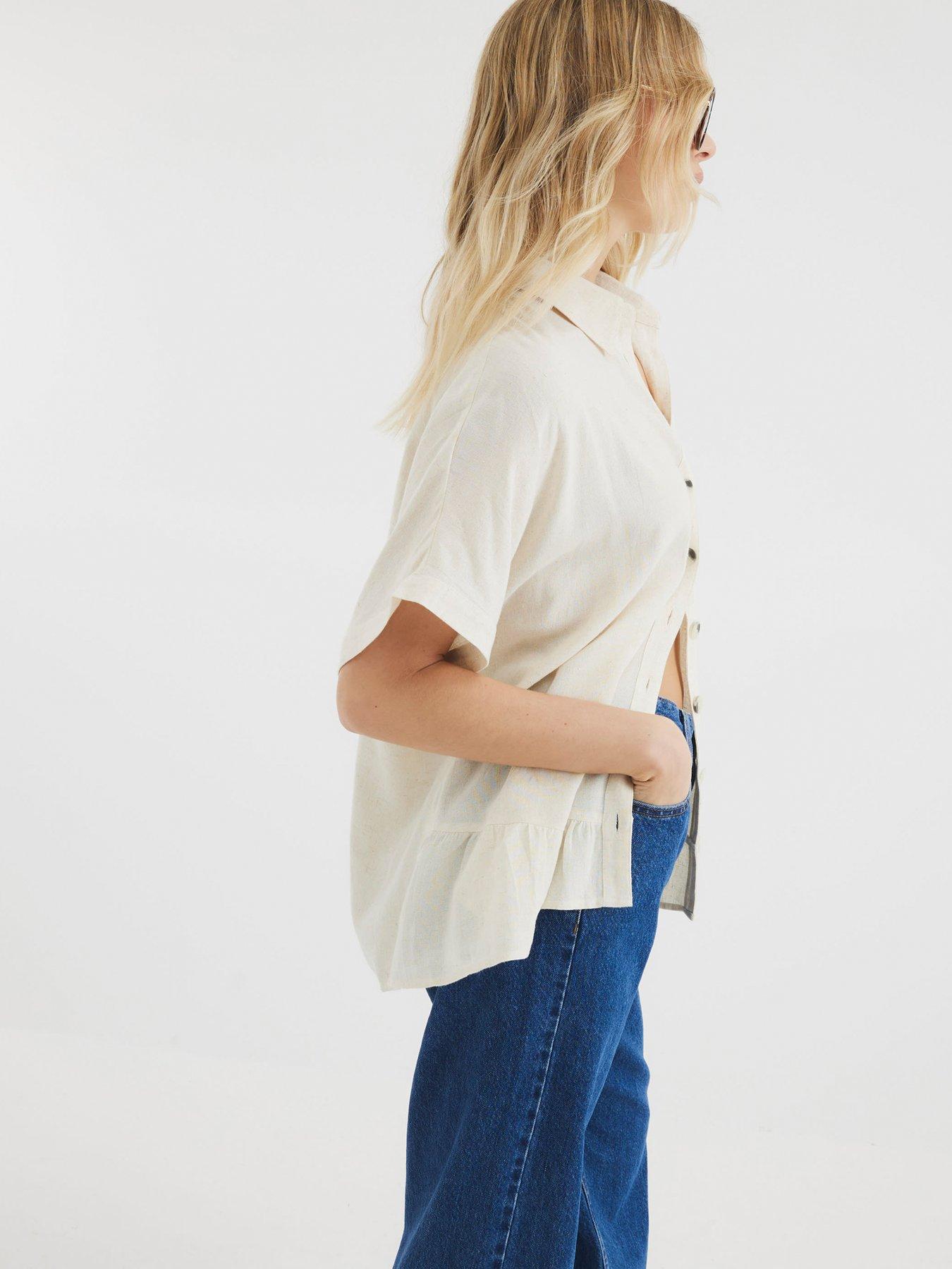 Image 2 of 4 of River Island Linen Tie Sleeve Shirt - Light Stone