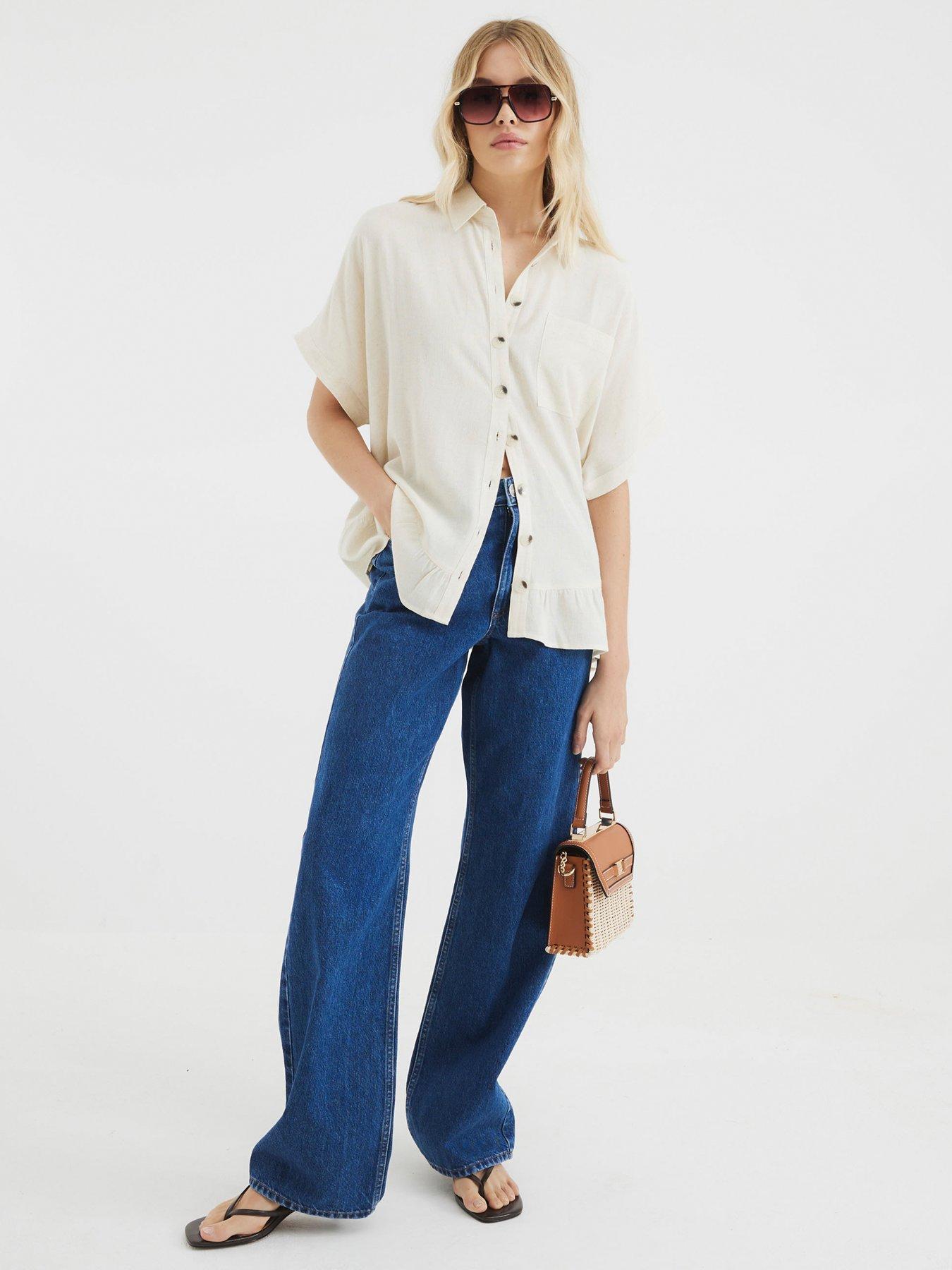 Image 3 of 4 of River Island Linen Tie Sleeve Shirt - Light Stone