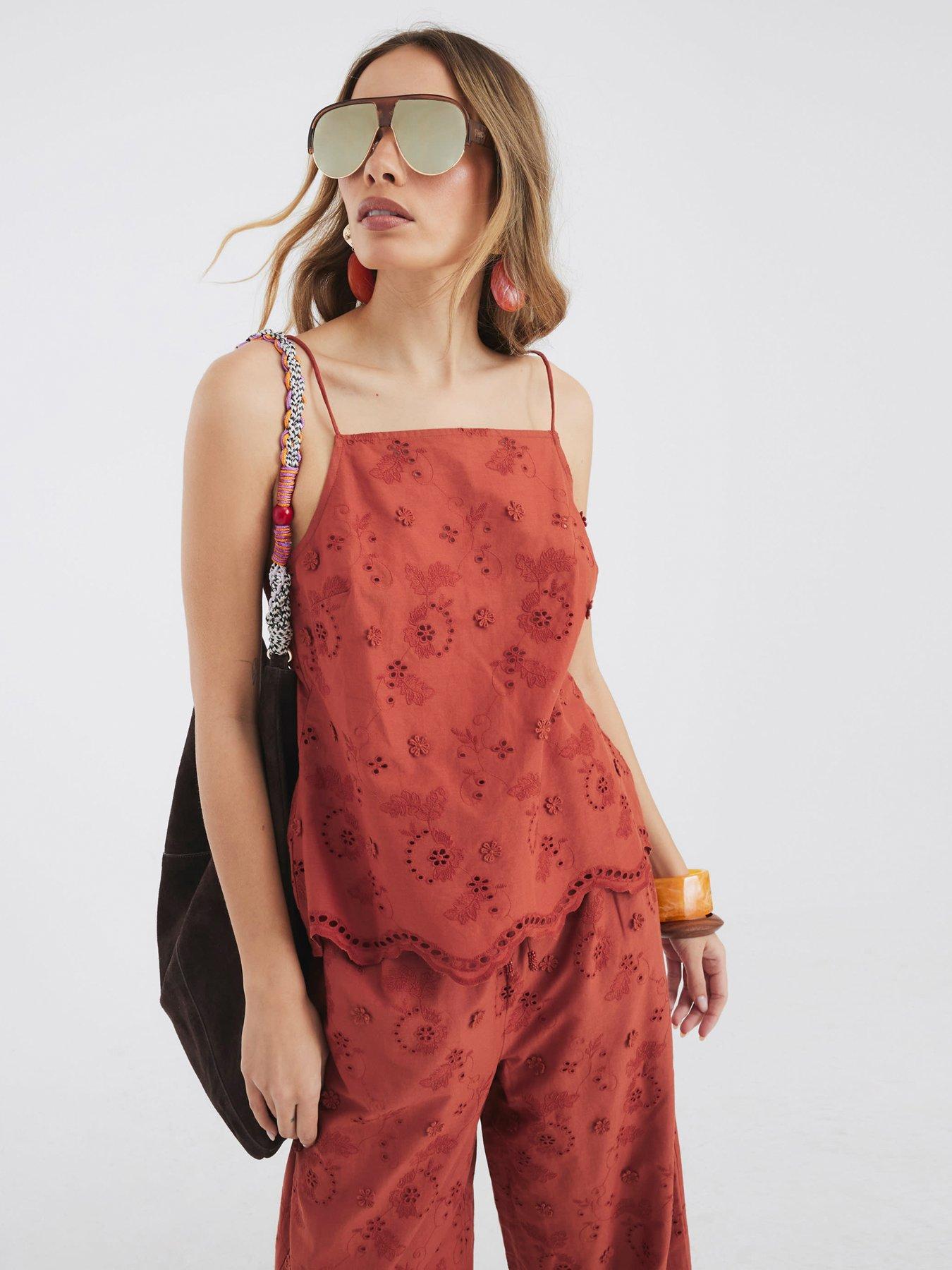 Image of River Island Embroidered Tunic Top - Rust
