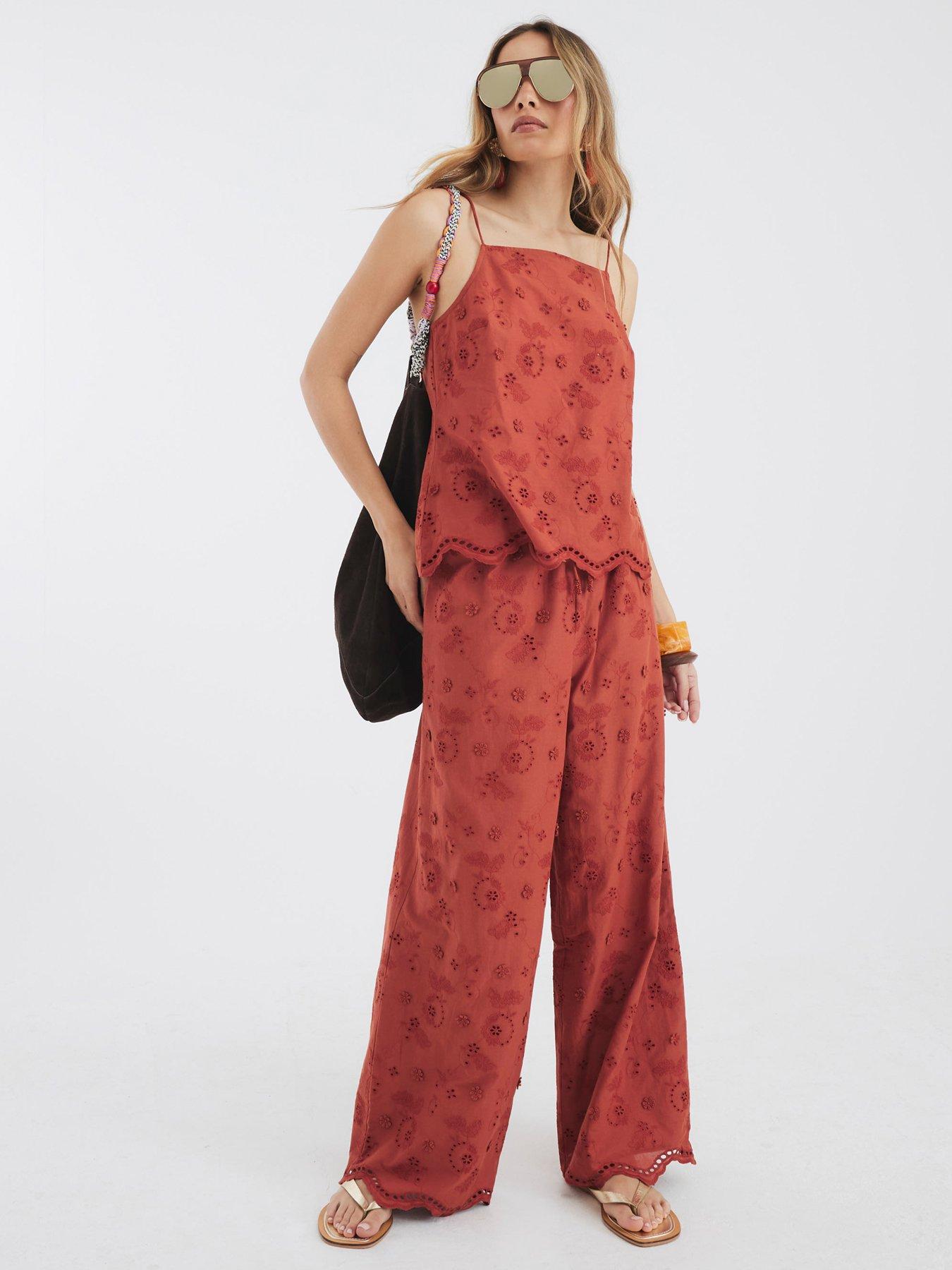 Image 2 of 4 of River Island Embroidered Tunic Top - Rust