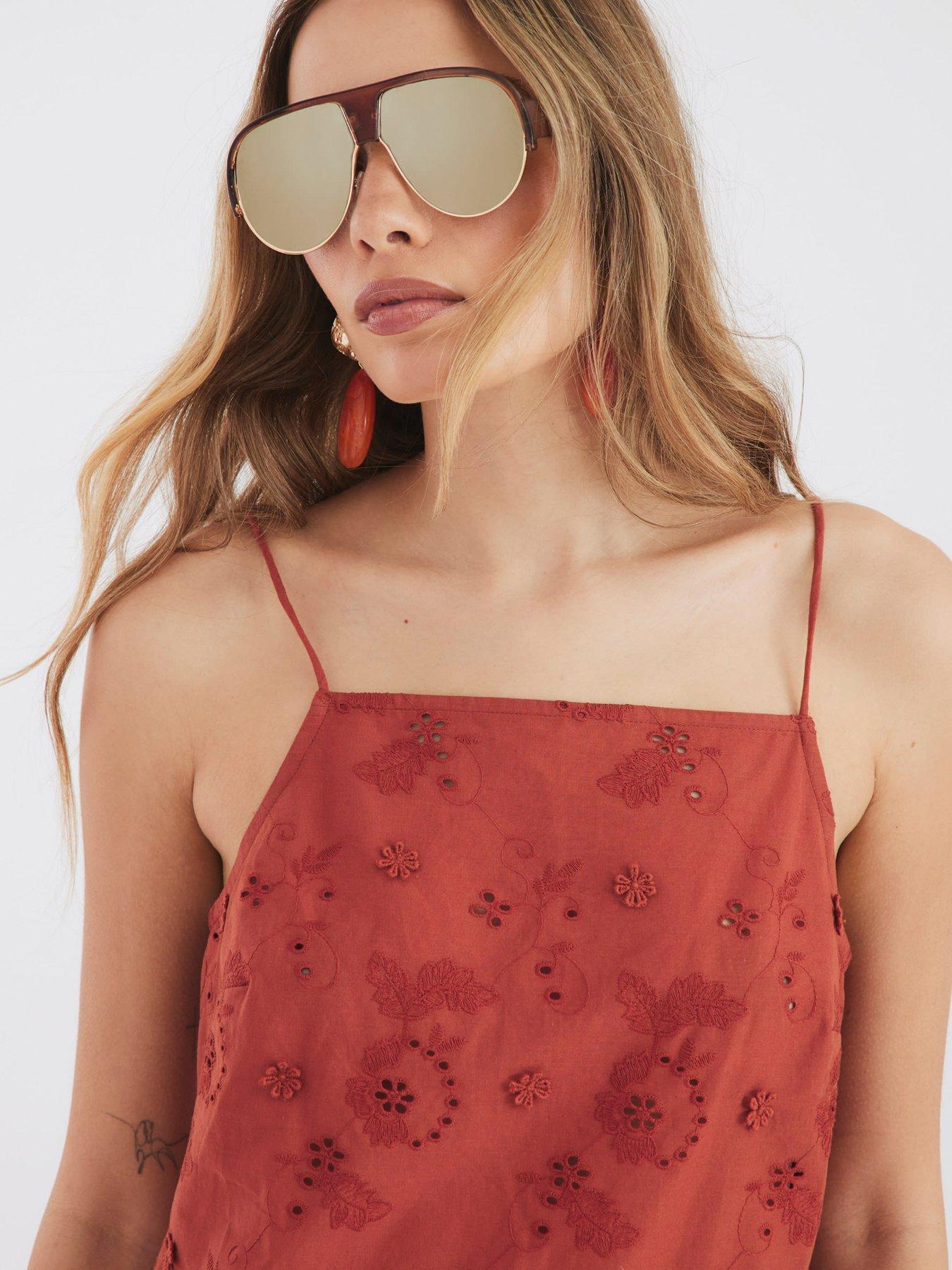 Image 4 of 4 of River Island Embroidered Tunic Top - Rust