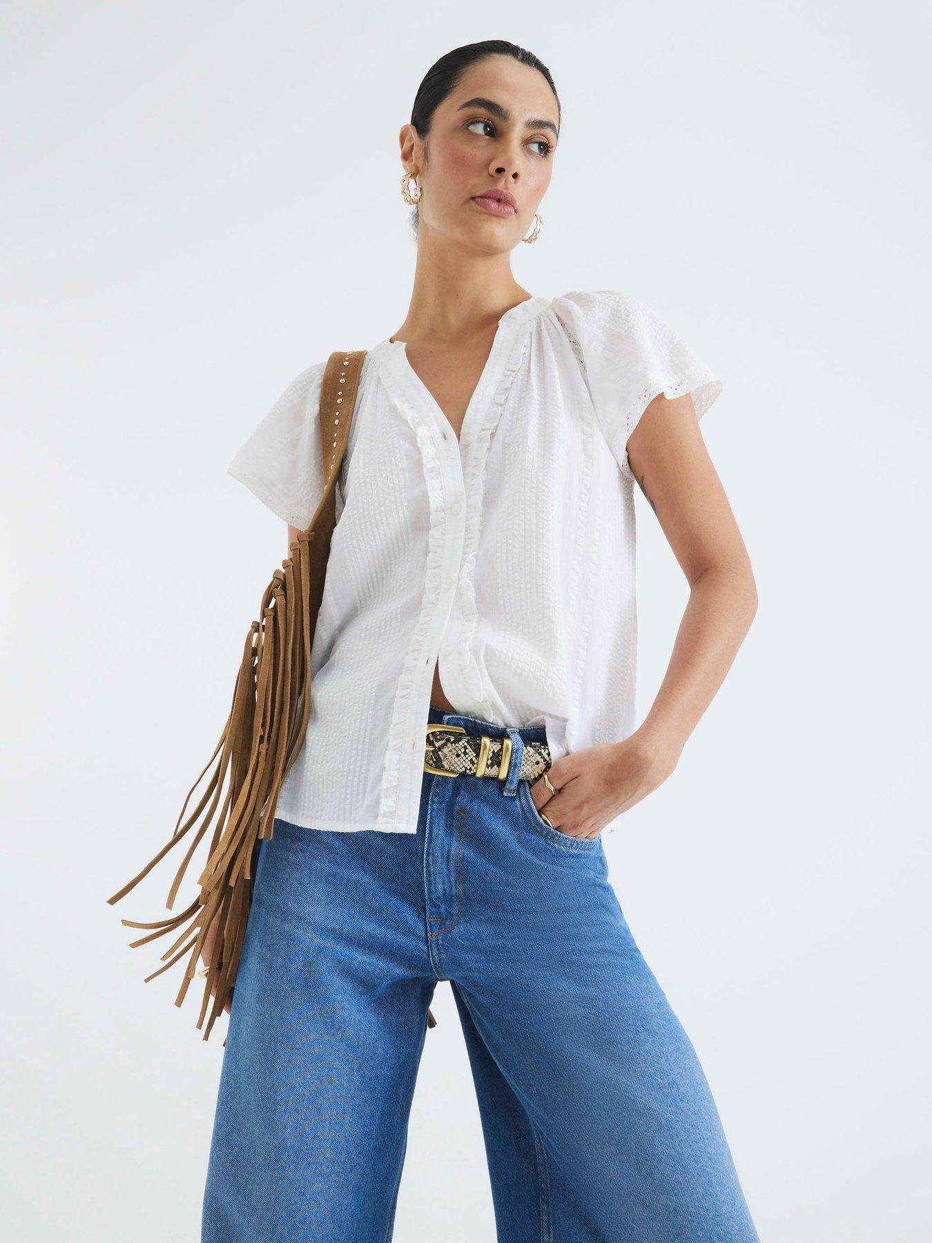 Image of River Island Frill V Neck Top - White