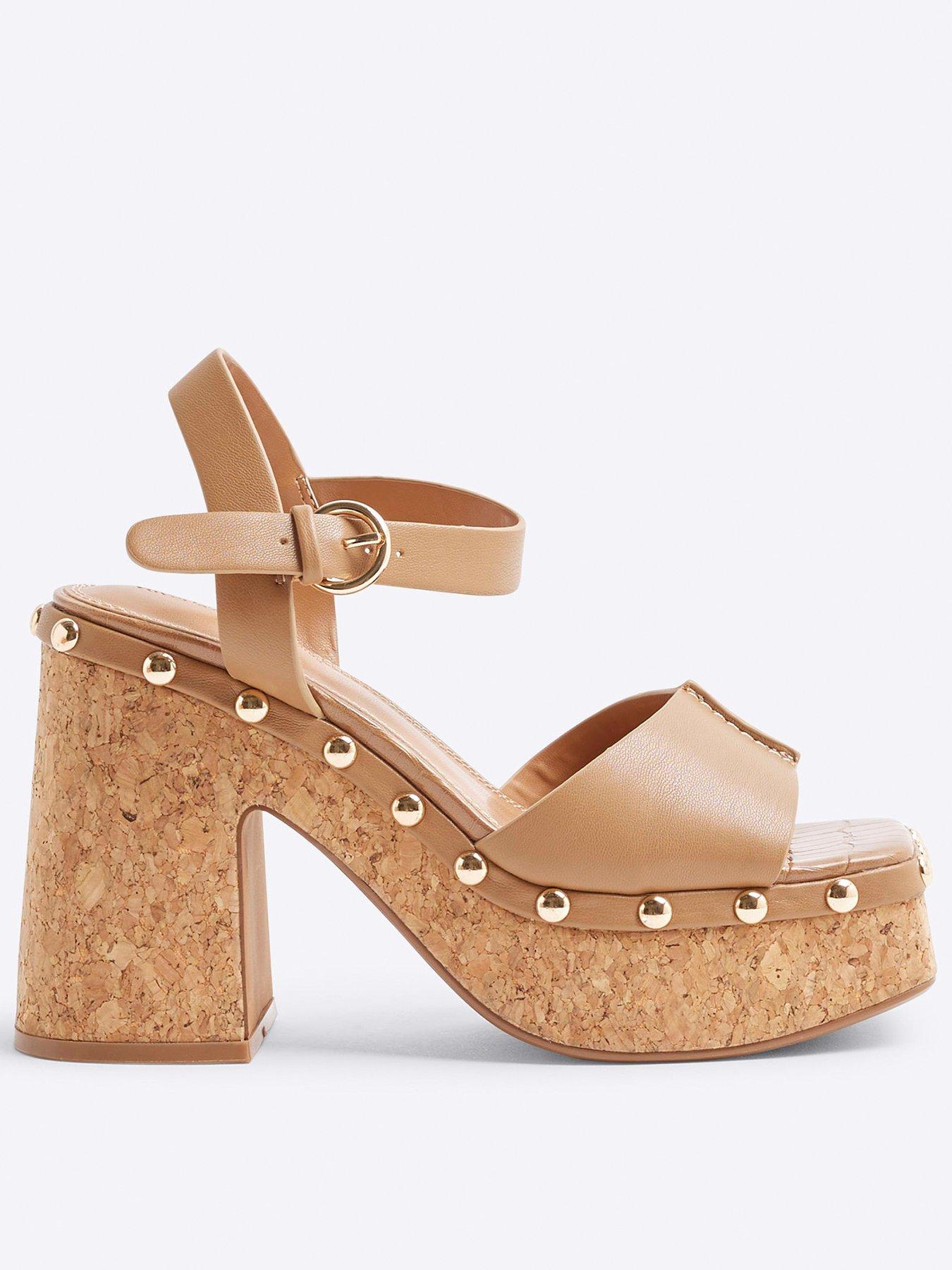 Image 1 of 6 of River Island Cork Platform Sandal - Brown