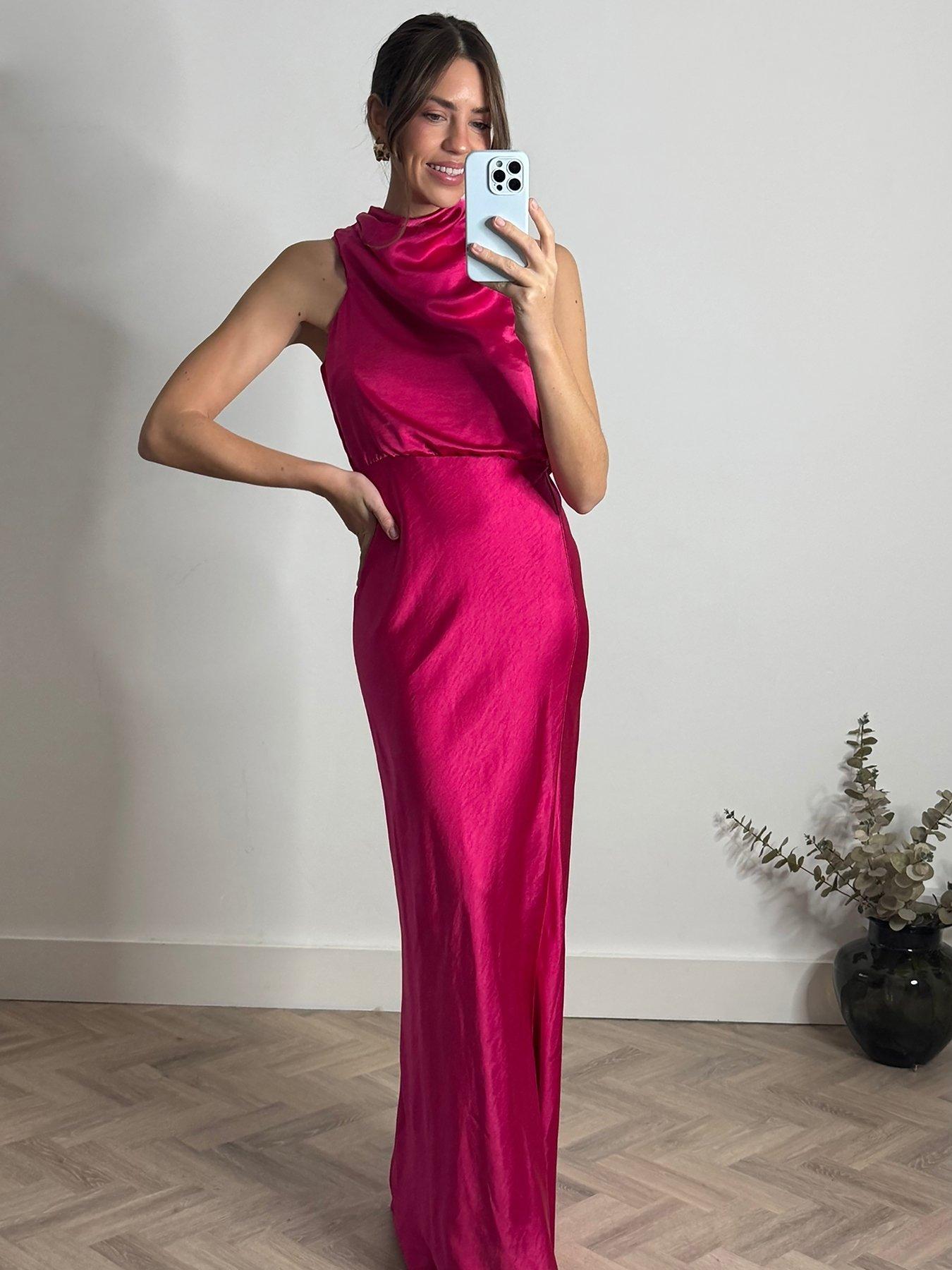 Image of Style Cheat Draped Satin Maxi Dress - Pink