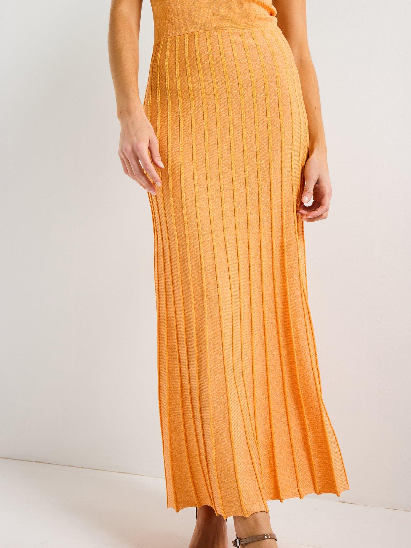 Image 5 of 5 of Style Cheat Knitted Shimmer Pleat Dress - Orange