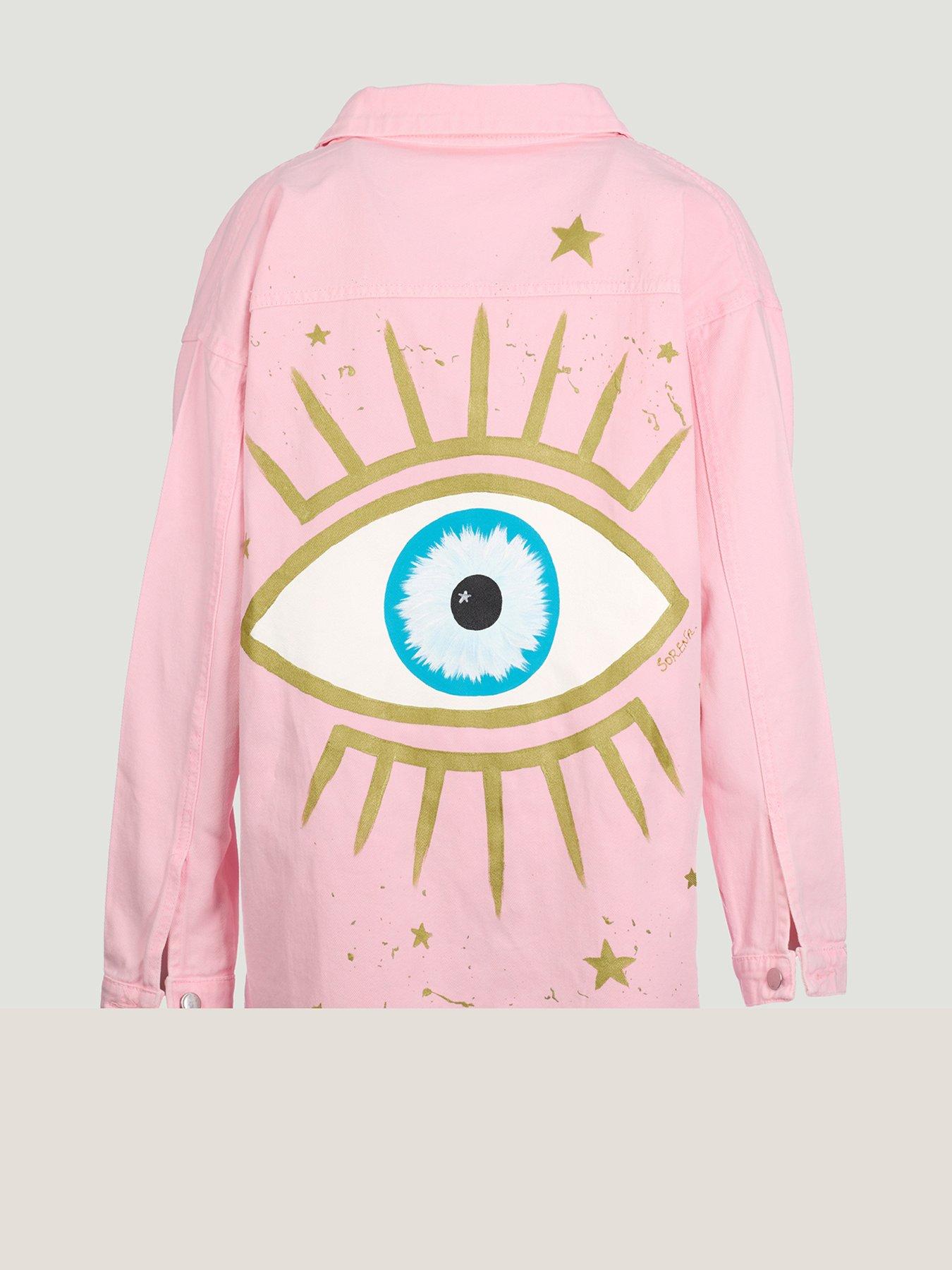 Image 1 of 4 of Sorena Distressed Eye Denim Jacket - Pink