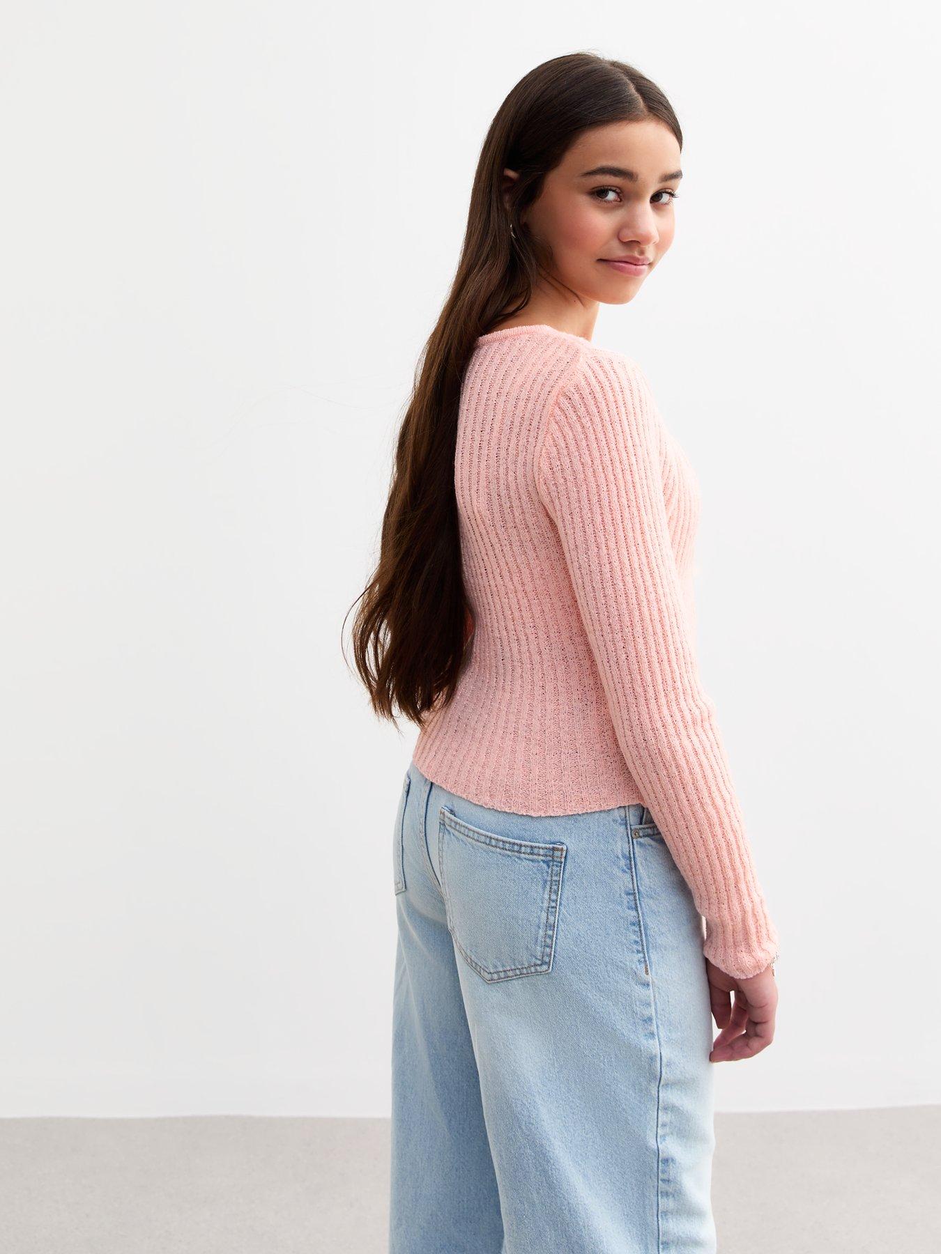 Image 2 of 4 of New Look 915 Girls Pink 2-In-1 Tie Front Cardigan - Dark Pink
