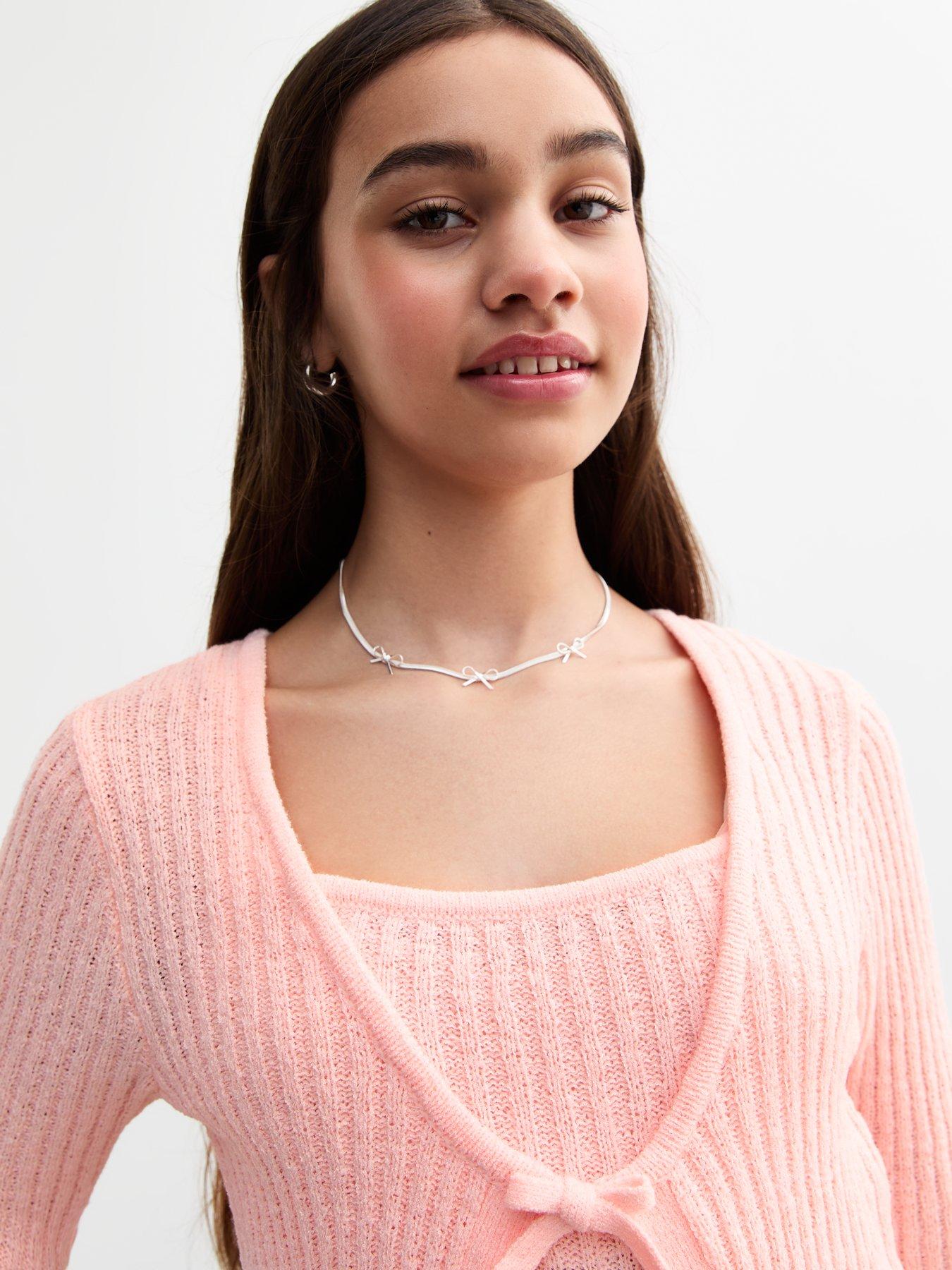 Image 4 of 4 of New Look 915 Girls Pink 2-In-1 Tie Front Cardigan - Dark Pink
