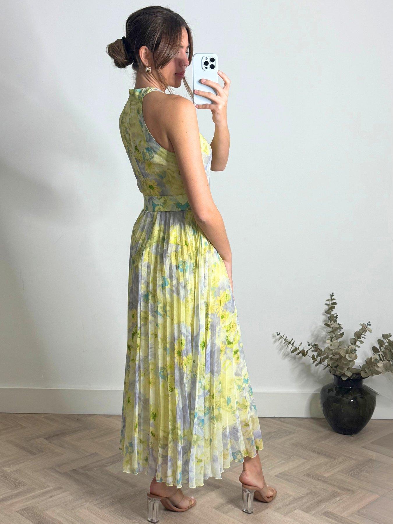 Image 2 of 4 of Style Cheat Paige Halter Neck Belted Pleated Dress - Multi