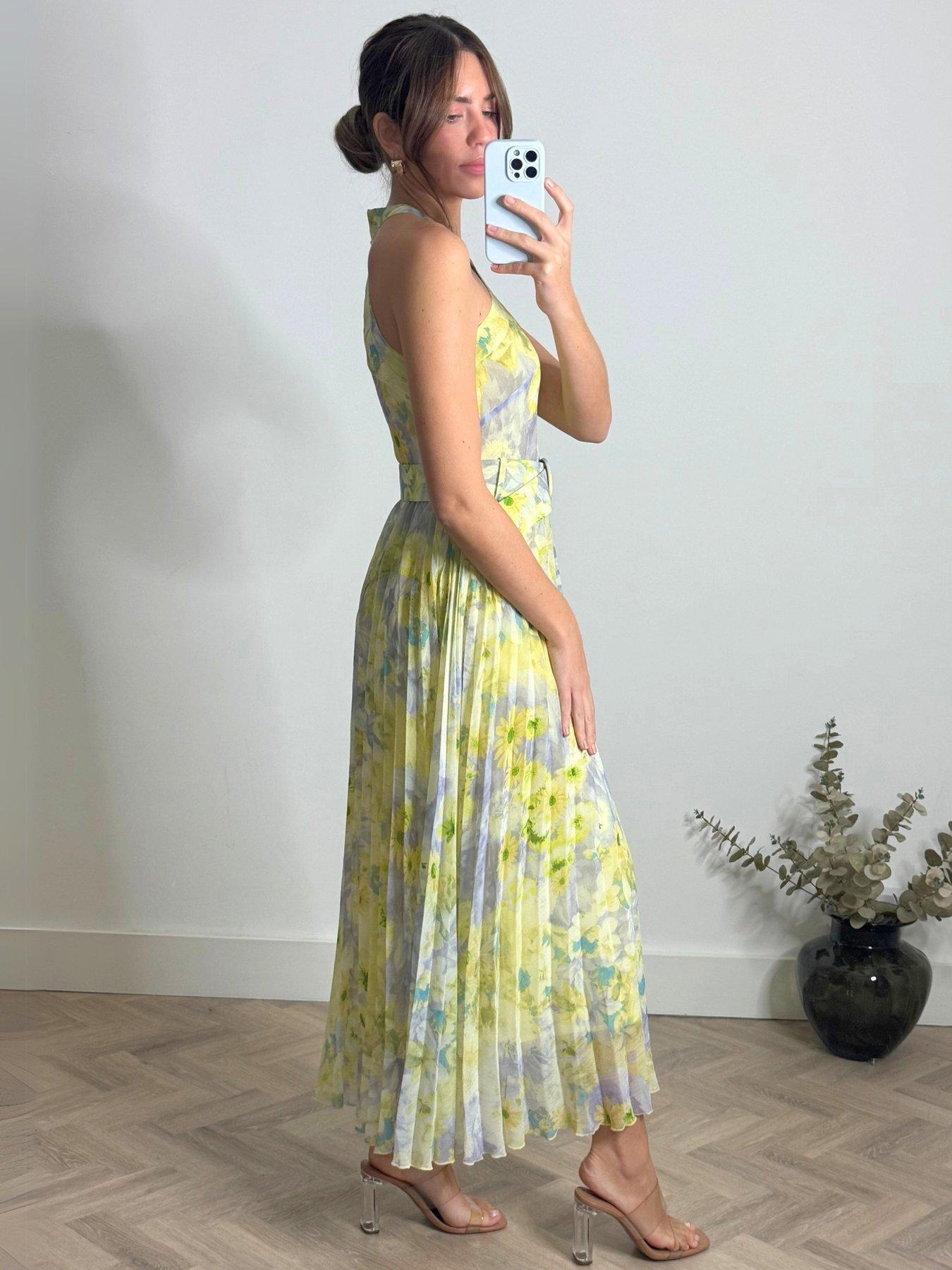 Image 4 of 4 of Style Cheat Paige Halter Neck Belted Pleated Dress - Multi