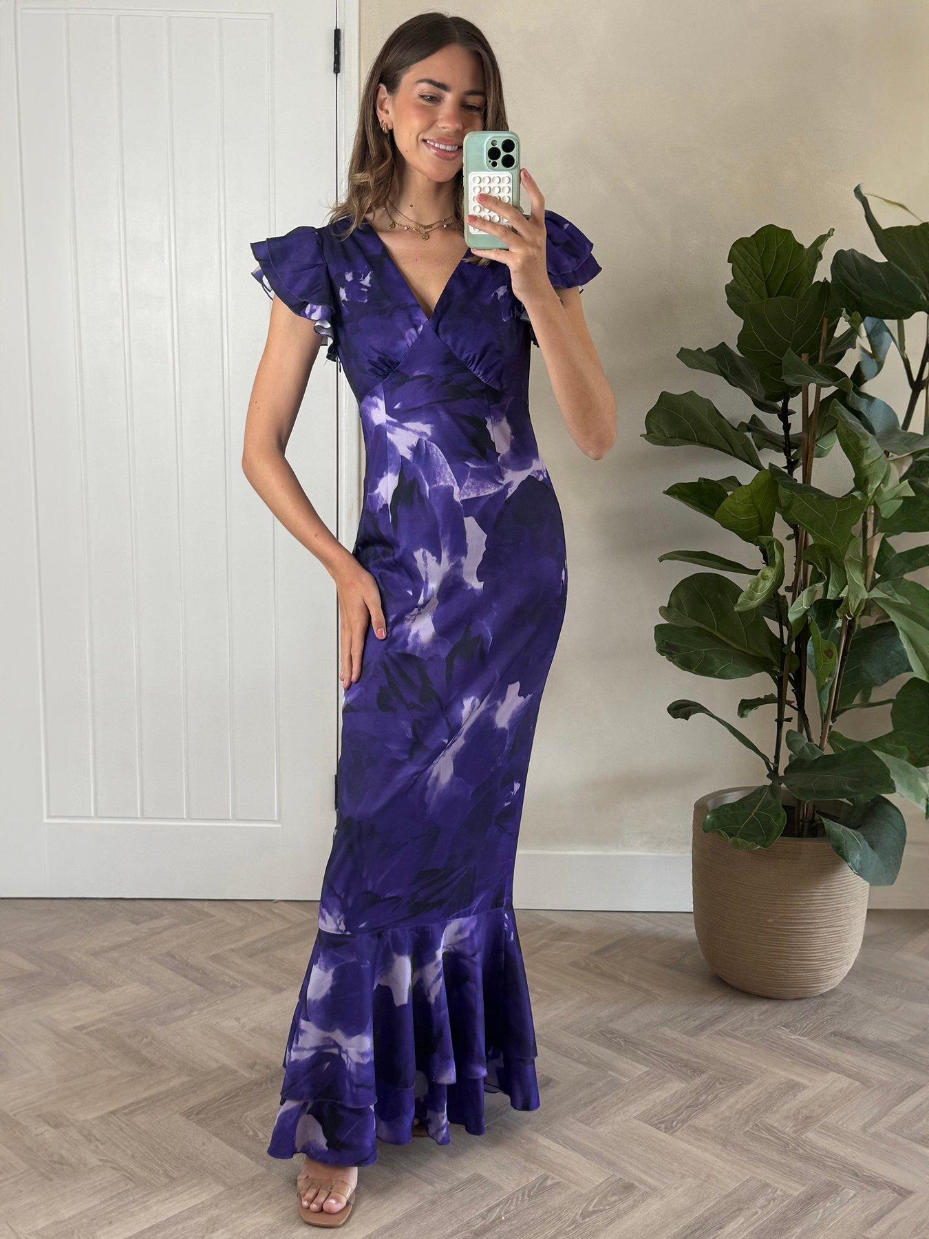 Style Cheat Ruffle V Neck Maxi Dress - Purple