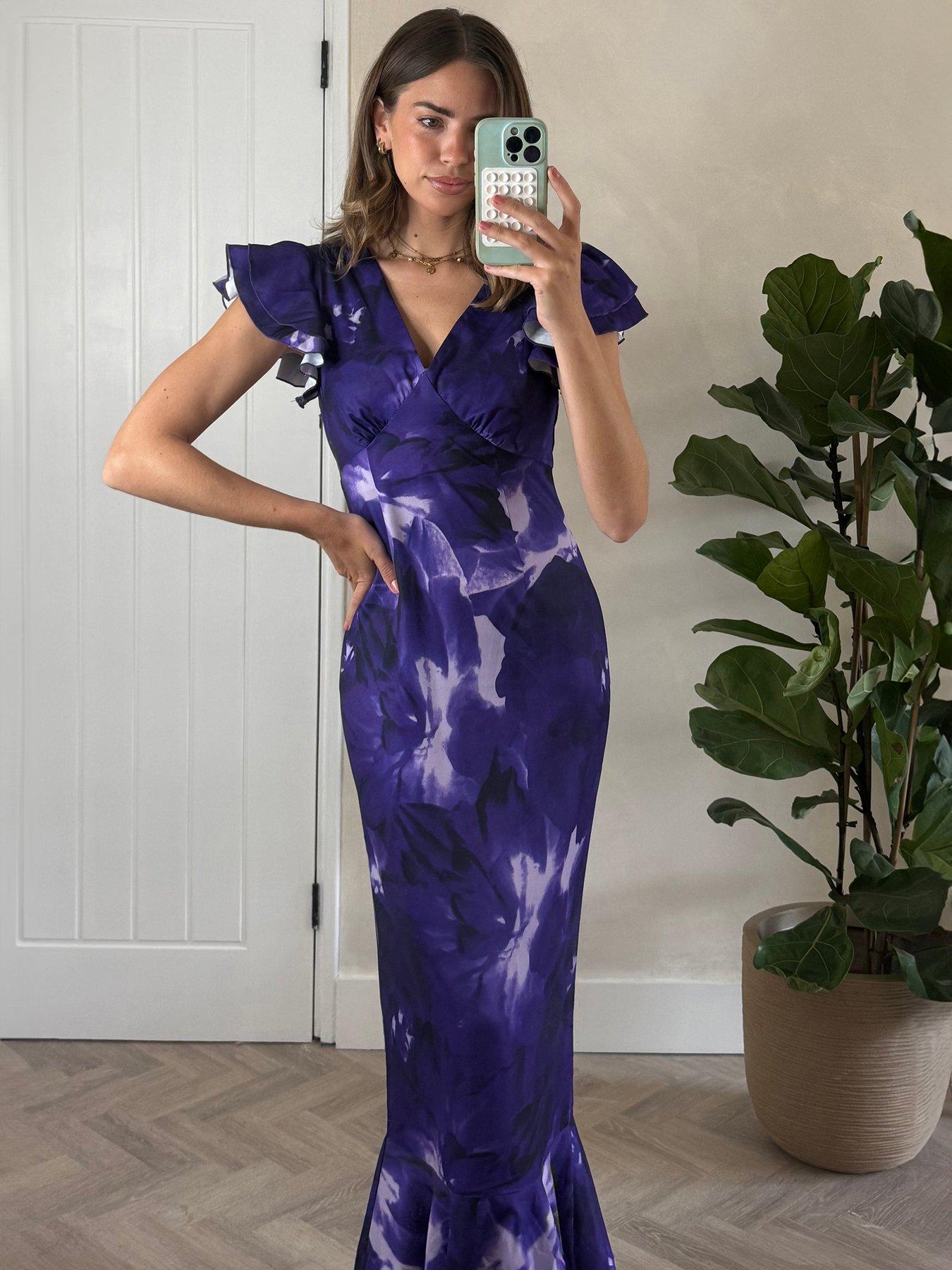 Image 3 of 4 of Style Cheat Ruffle V Neck Maxi Dress - Purple