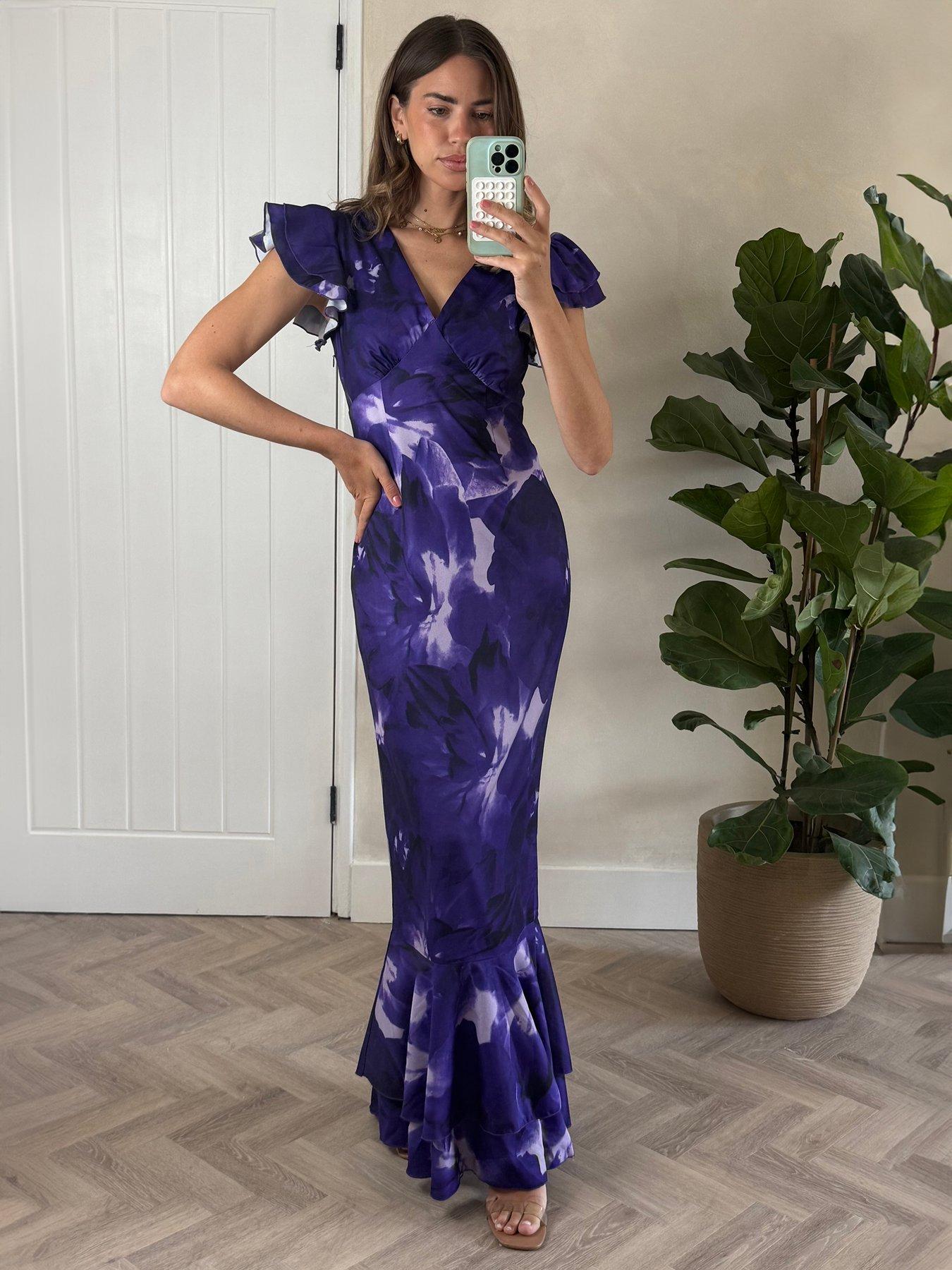 Image 4 of 4 of Style Cheat Ruffle V Neck Maxi Dress - Purple