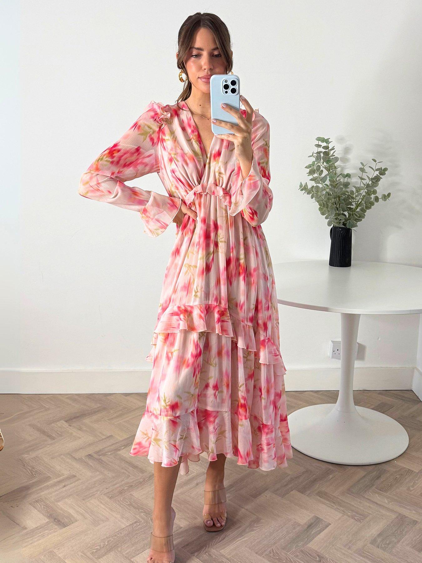 Image 1 of 4 of Style Cheat Birdie Long Sleeve Midi Dress - Pink