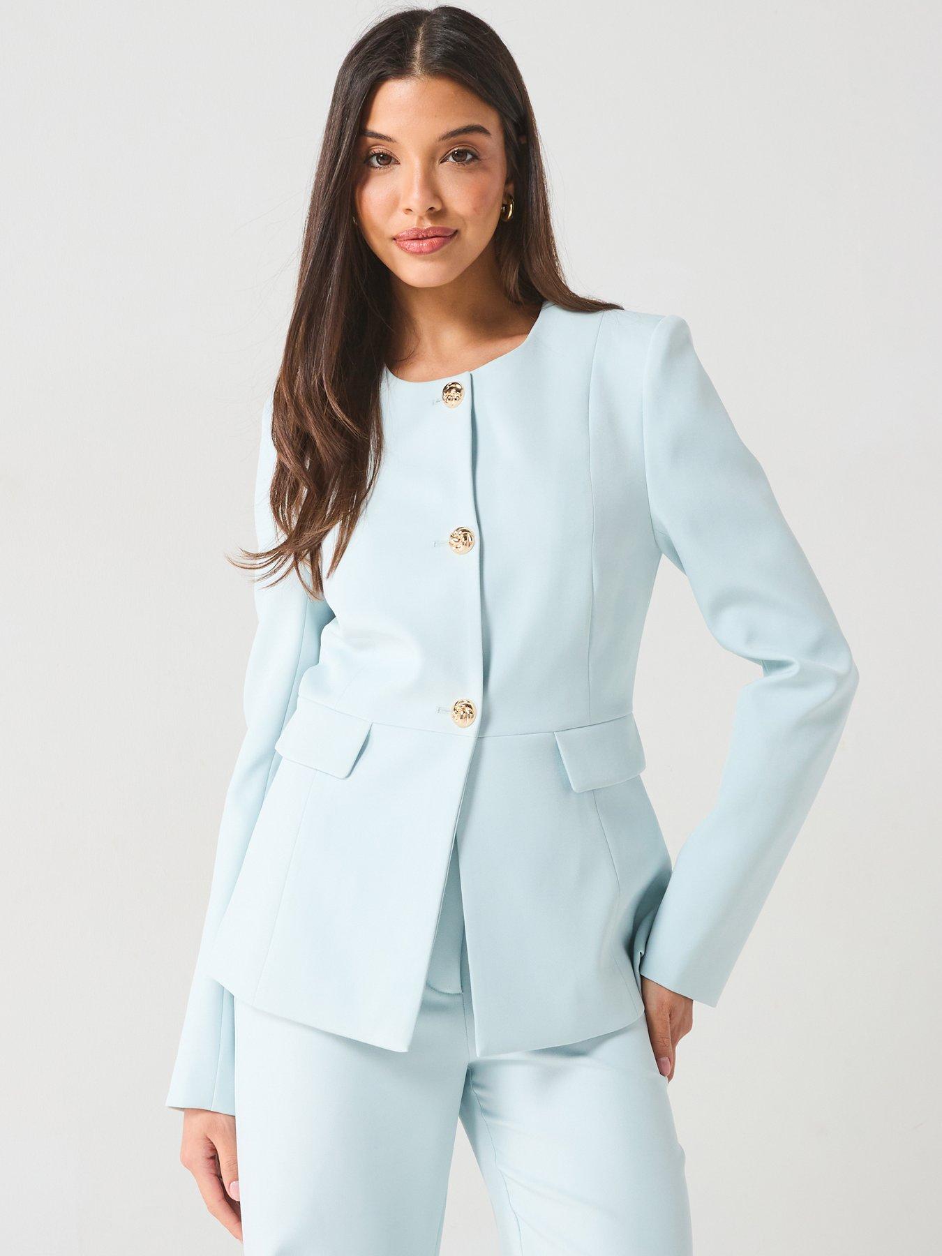 Style Cheat Tailored Round Neck Blazer - Blue