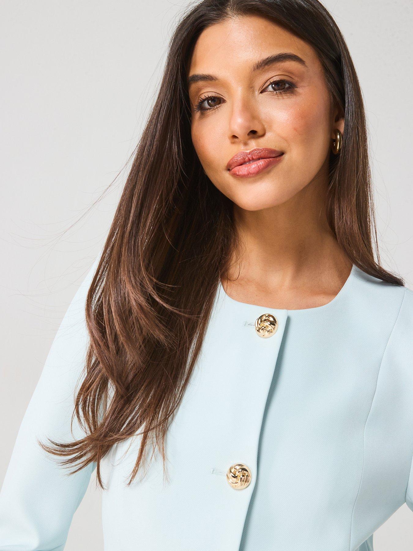 Image 4 of 5 of Style Cheat Tailored Round Neck Blazer - Blue