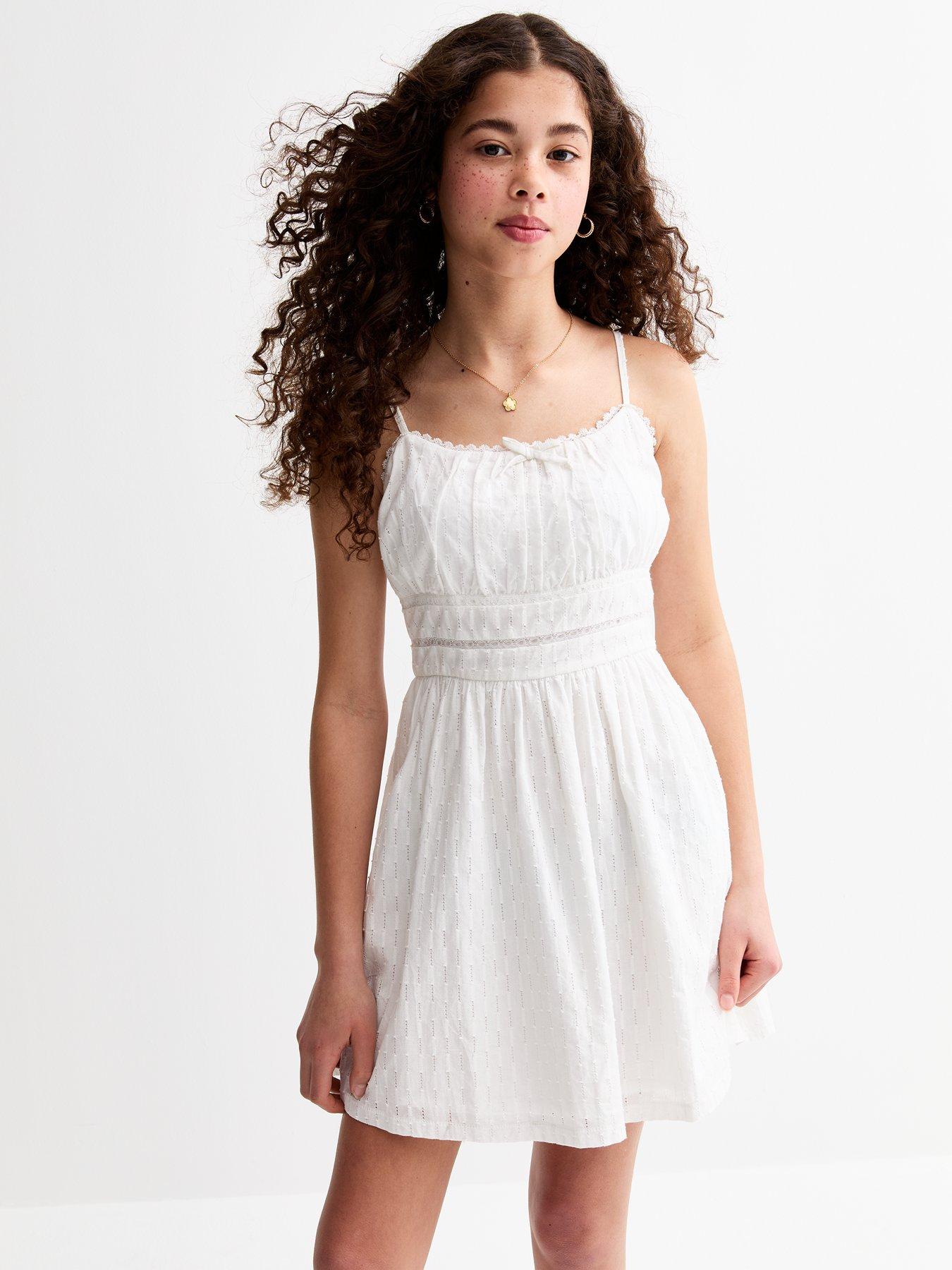 Image of New Look 915 Girls Lace Insert Fitted Waist Mini Dress - White