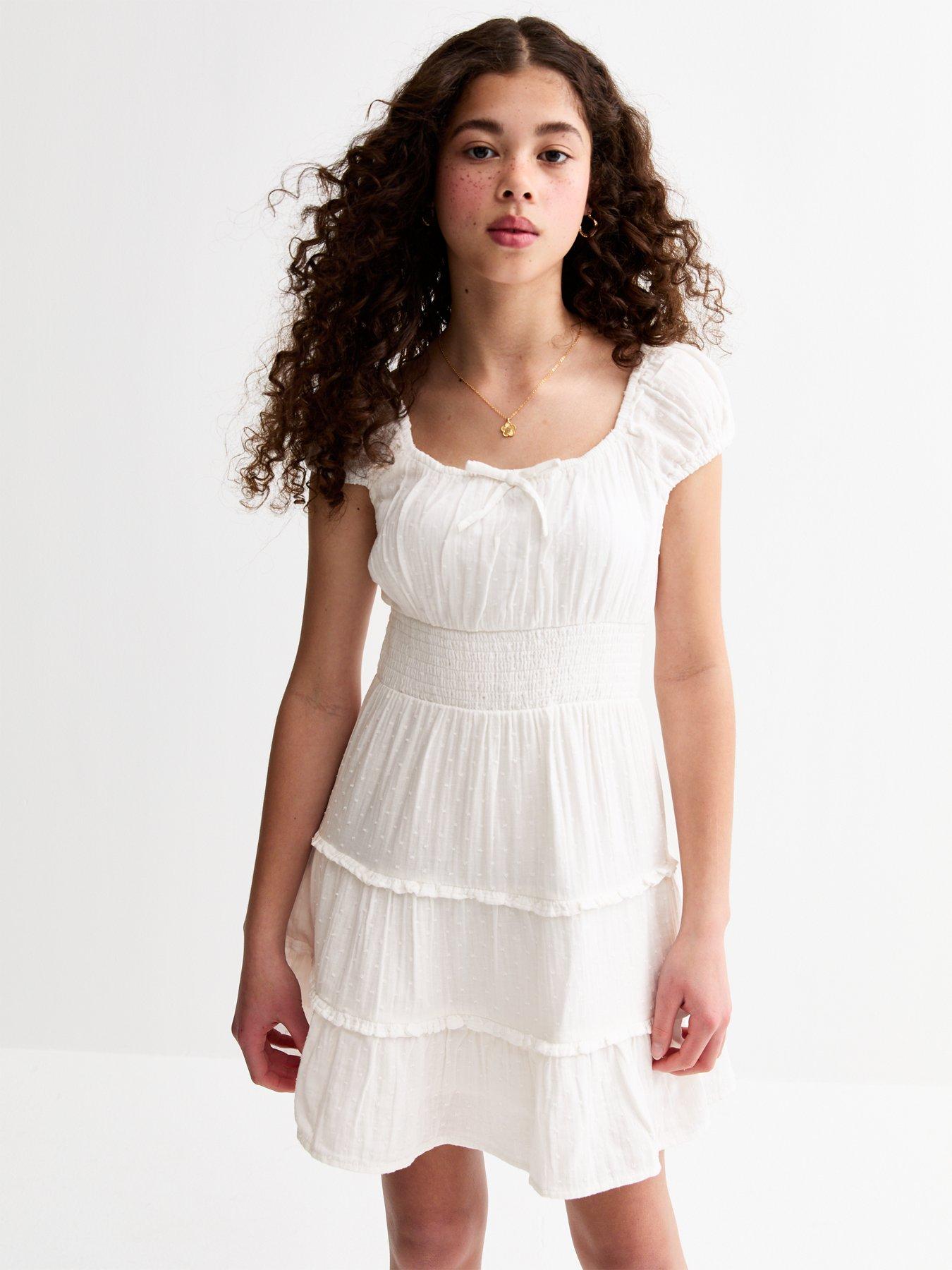 Image of New Look 915 Girls Swiss Dot Milkmaid Mini Dress - White