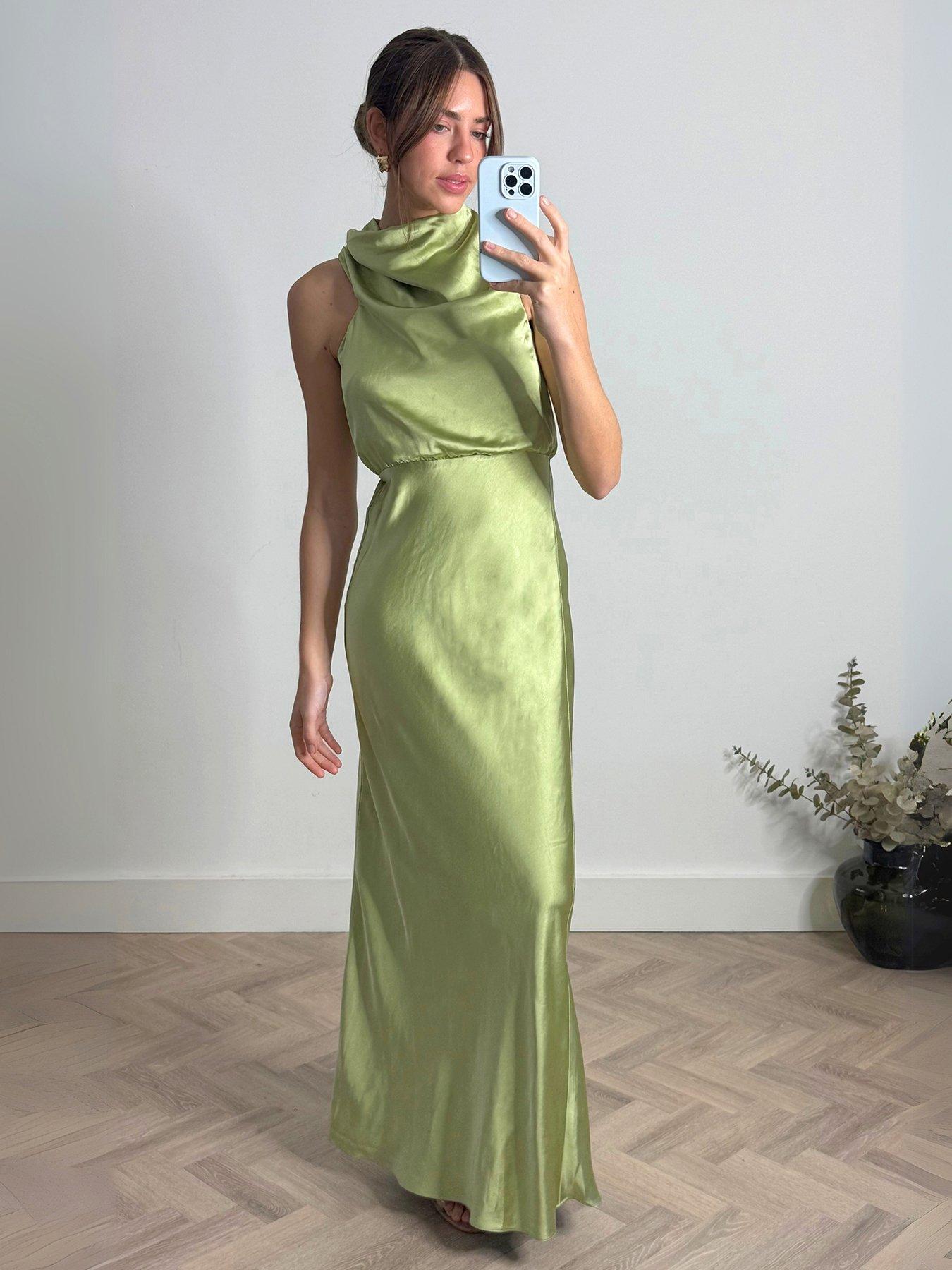Style Cheat Draped Satin Maxi Dress - Green