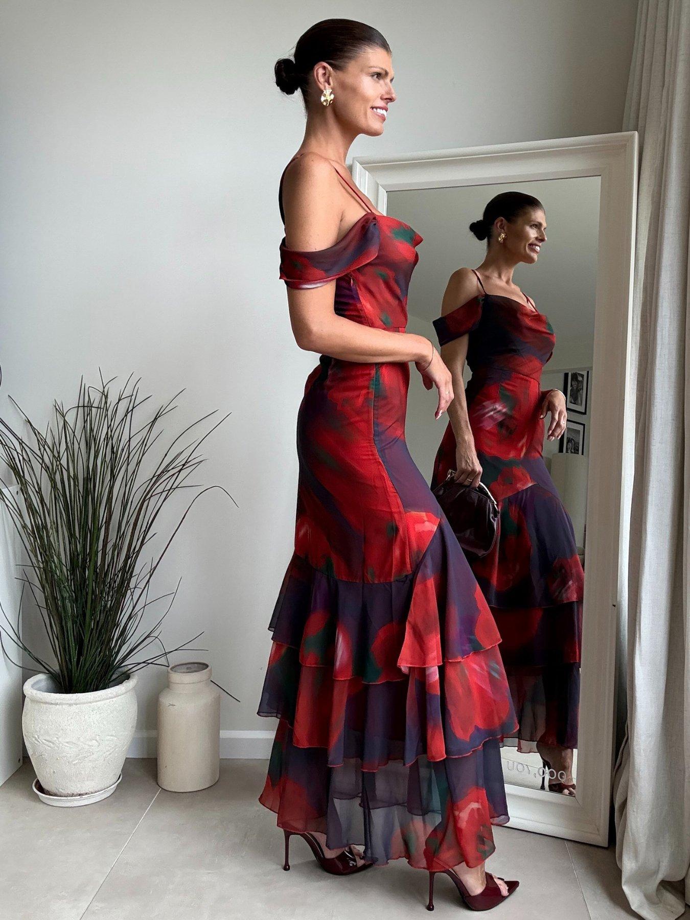 Image 3 of 4 of Style Cheat Strappy Ruffle Drape Maxi Dress - Multi