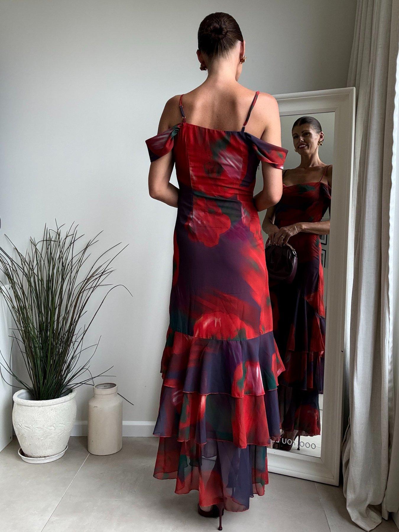 Image 4 of 4 of Style Cheat Strappy Ruffle Drape Maxi Dress - Multi