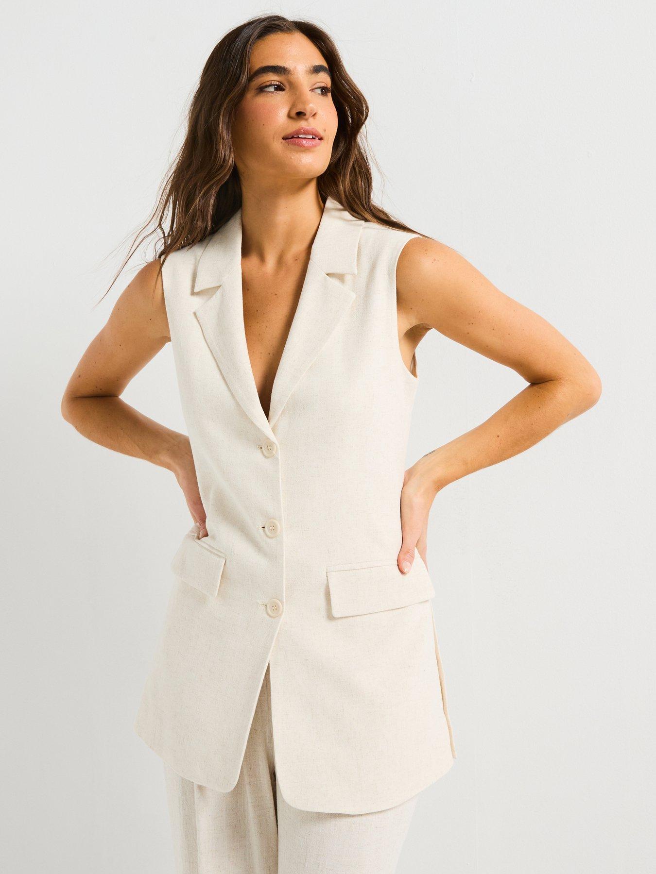 undefined Claire Sleeveless Linen Blazer - Cream
