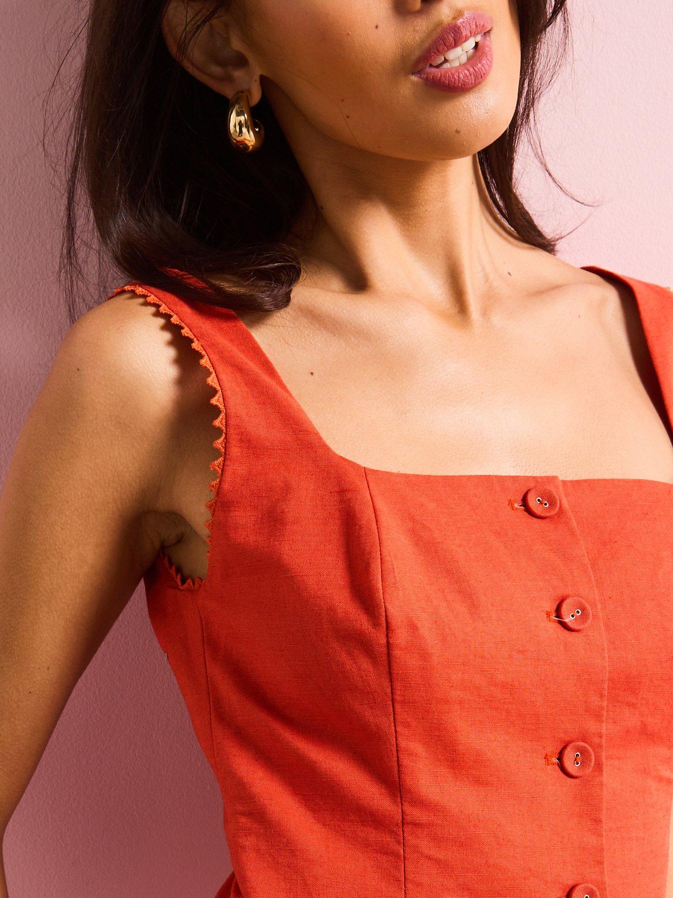 Image 6 of 6 of Style Cheat Linen Waistcoat - Red