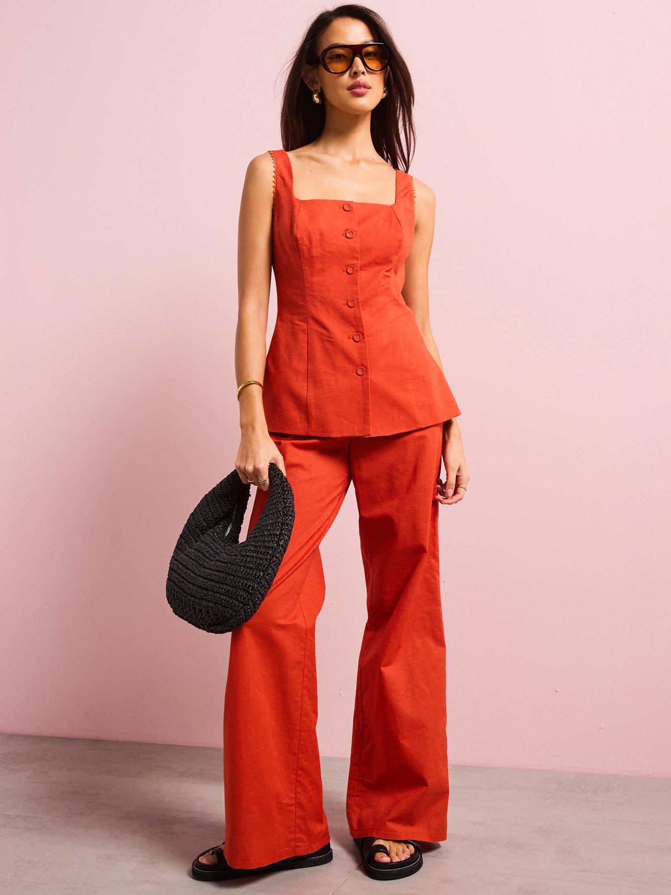 Image 1 of 5 of Style Cheat Linen Trouser - Red