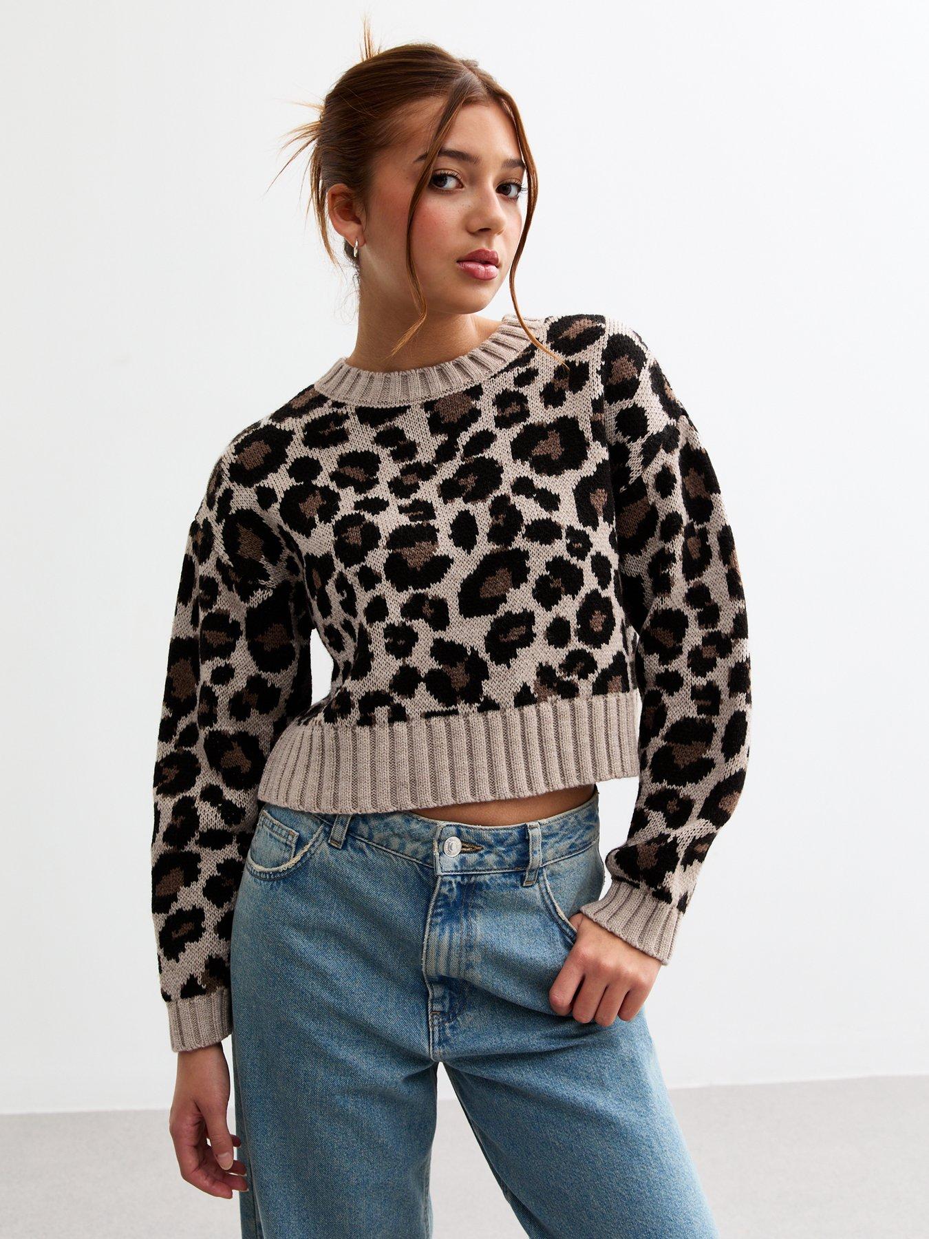 Image of New Look 915 Girls Brown Leopard Print Cropped Jumper
