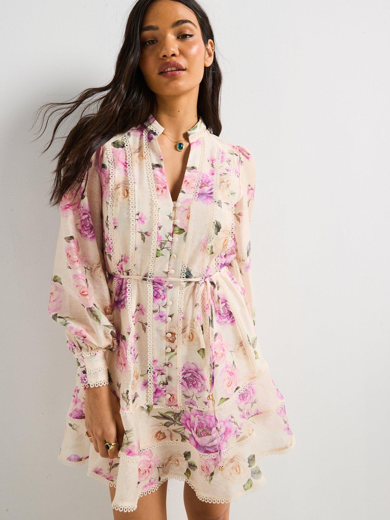 undefined Floral Belted Mini Dress - Print