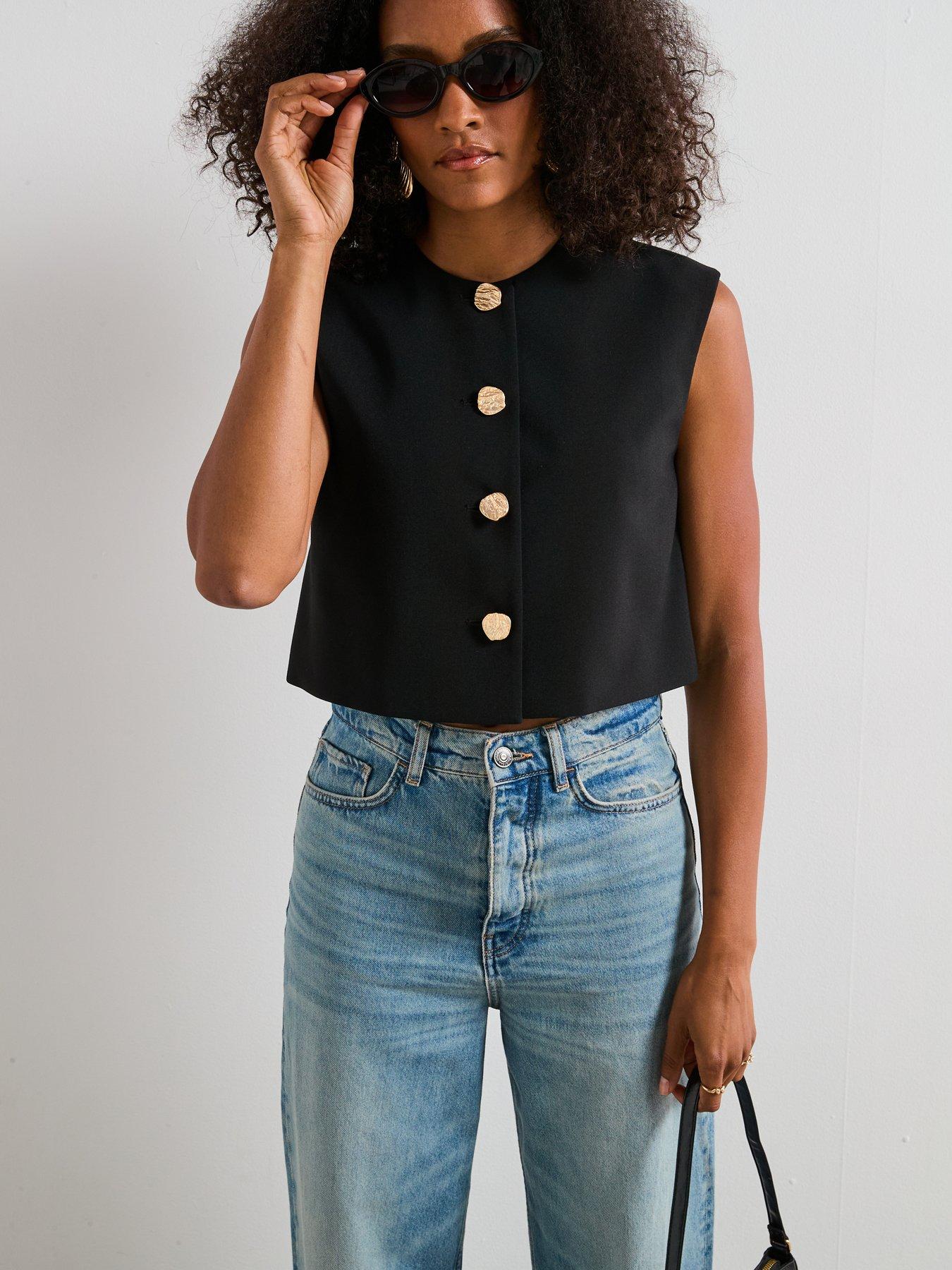 v-by-very-round-neck-scoop-waistcoat-with-statement-button-blackdetail