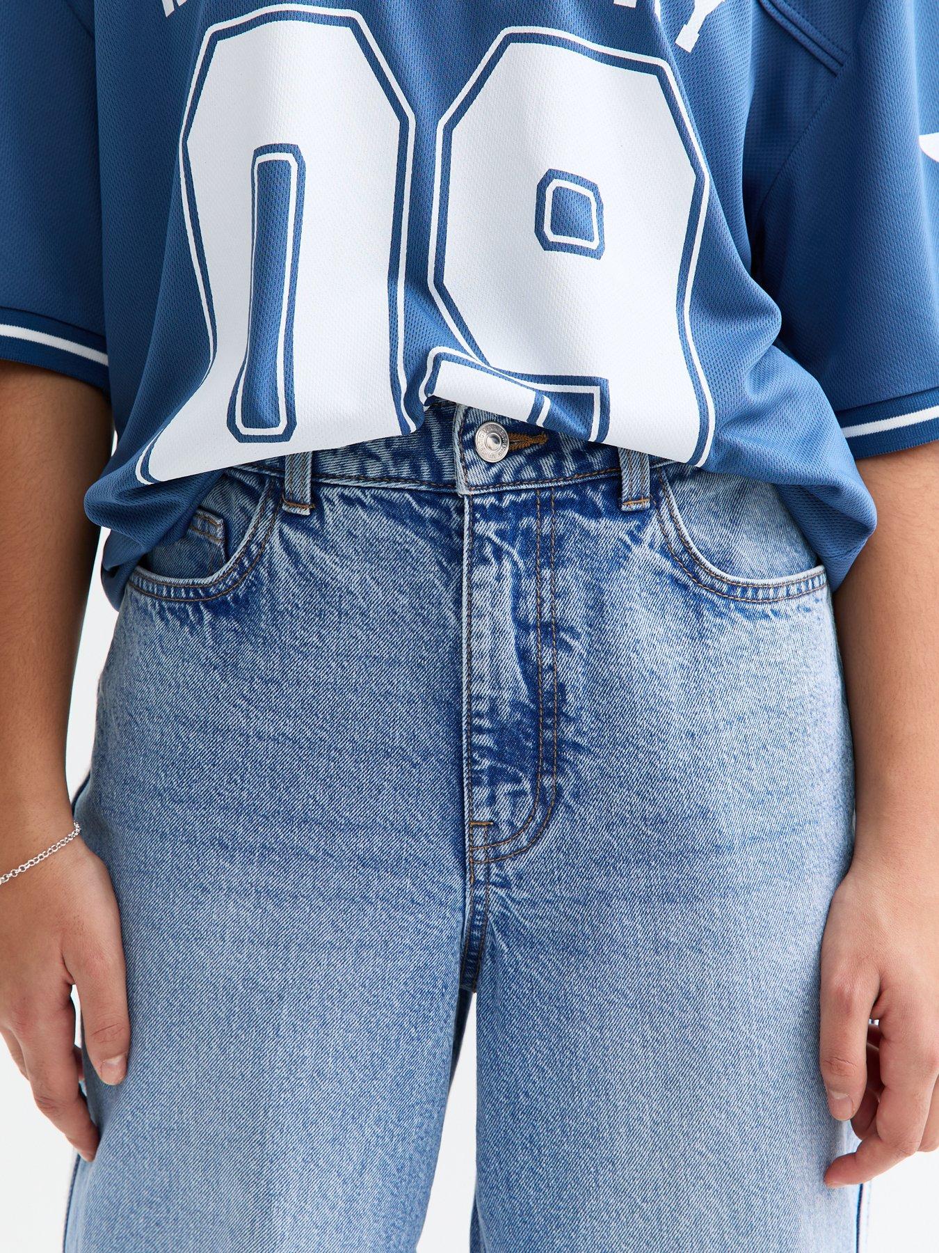 Image 5 of 6 of New Look 915 Girls Blue Contrast Stripe Wide Leg Jeans