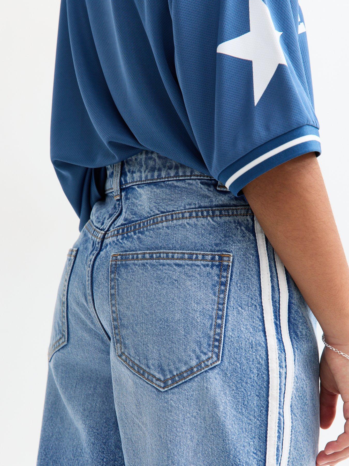 Image 6 of 6 of New Look 915 Girls Blue Contrast Stripe Wide Leg Jeans