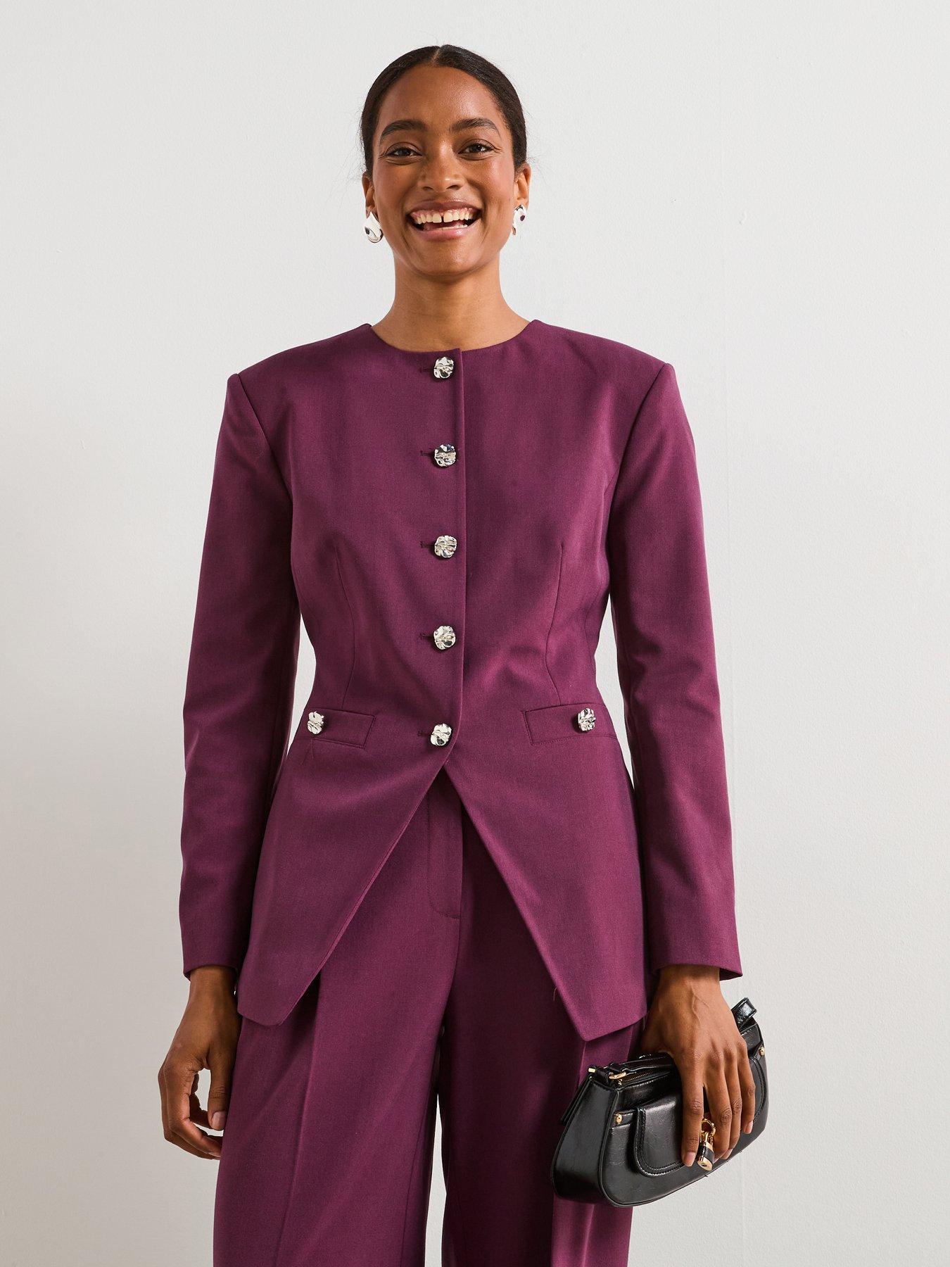 Image 1 of 6 of V by Very Collarless Cinched Blazer - Purple