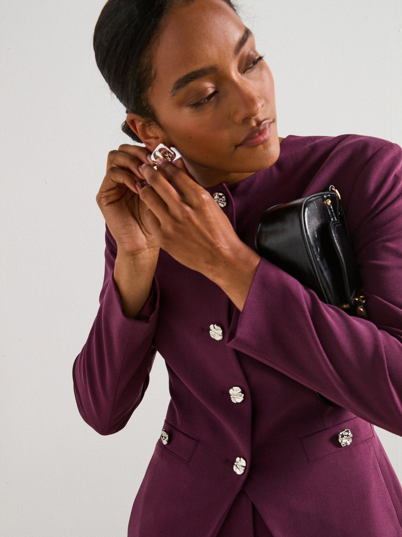 Image 6 of 6 of V by Very Collarless Cinched Blazer - Purple