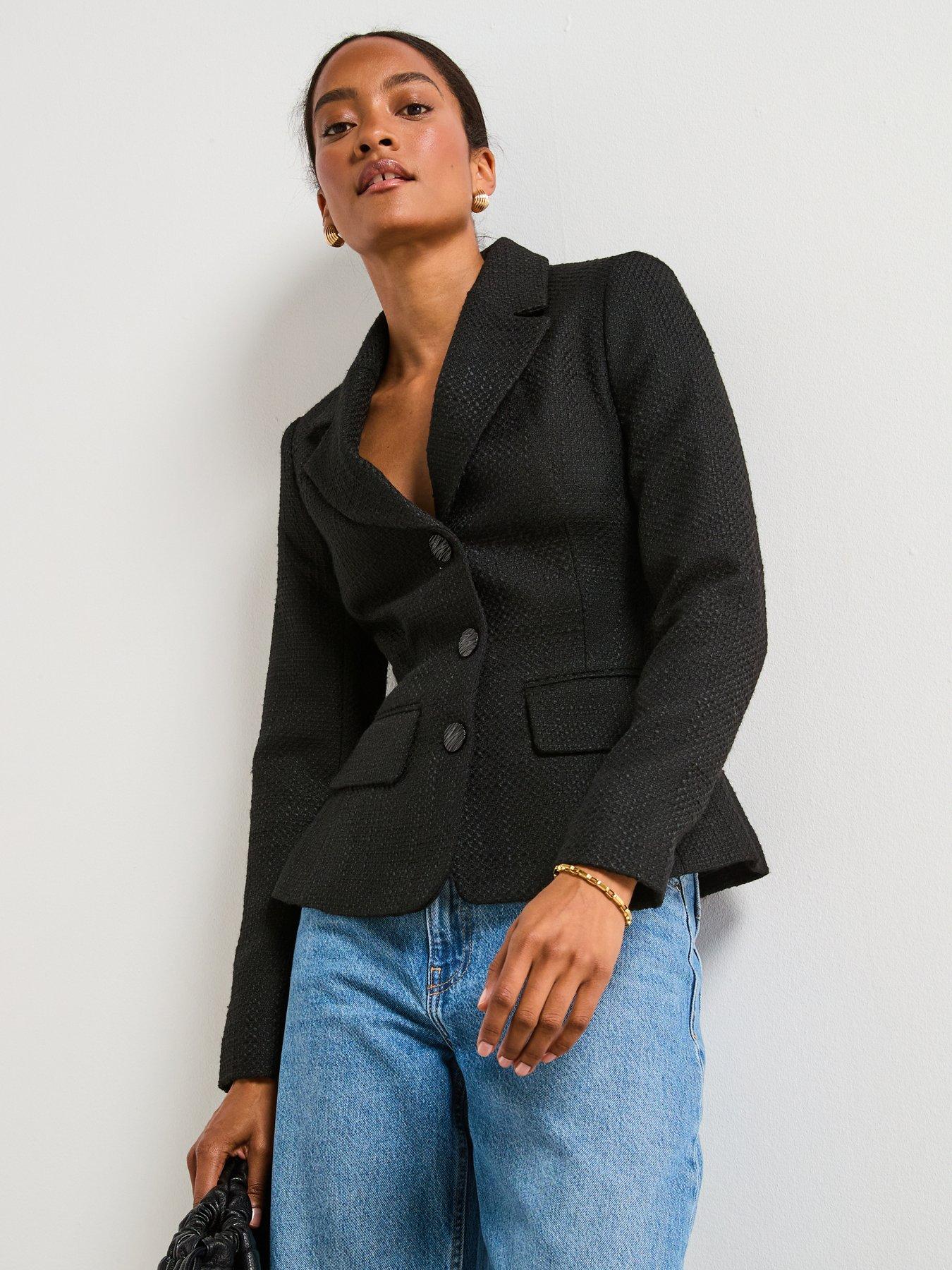 Image 1 of 6 of V by Very Textured Single Breasted Blazer - Black
