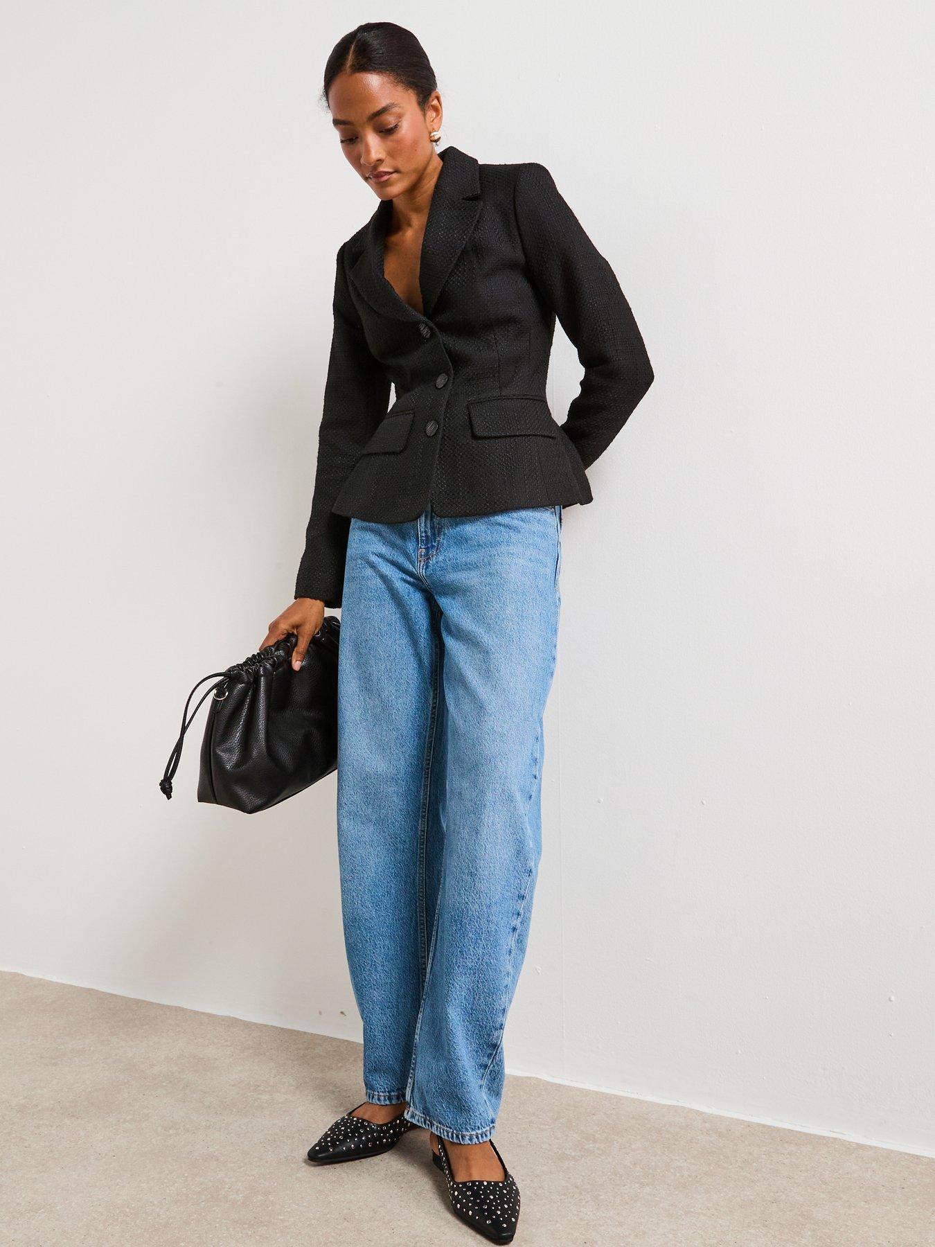 Image 3 of 6 of V by Very Textured Single Breasted Blazer - Black
