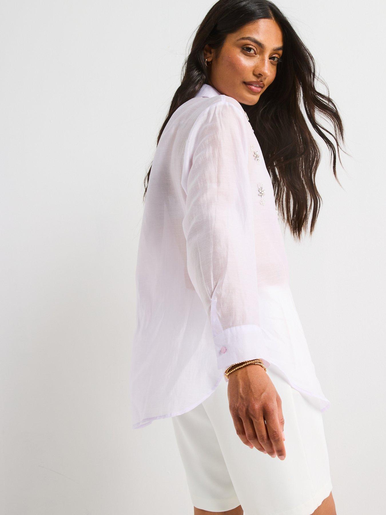 Image 2 of 6 of V by Very Flower Embellished Longline Shirt - Purple