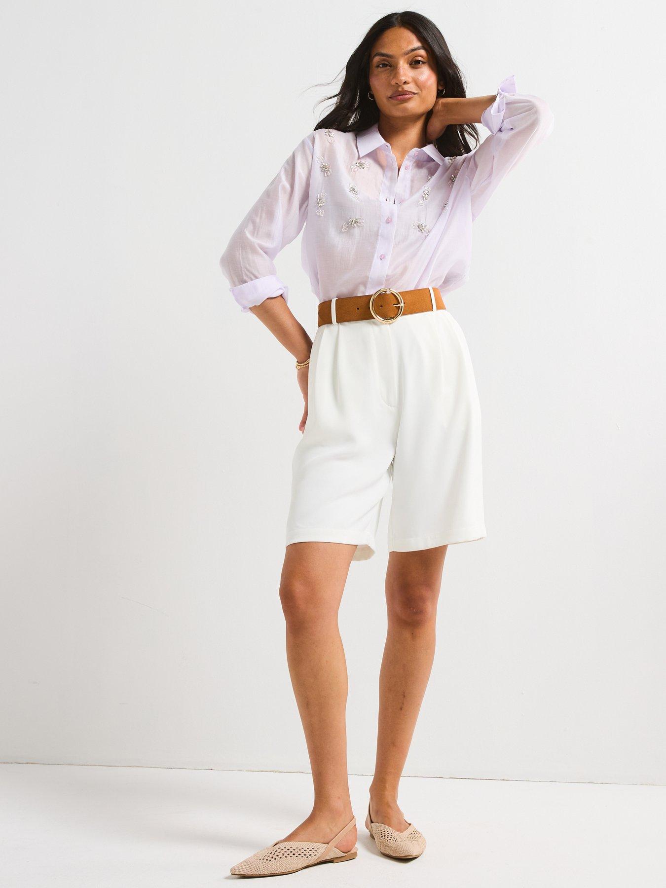 Image 3 of 6 of V by Very Flower Embellished Longline Shirt - Purple