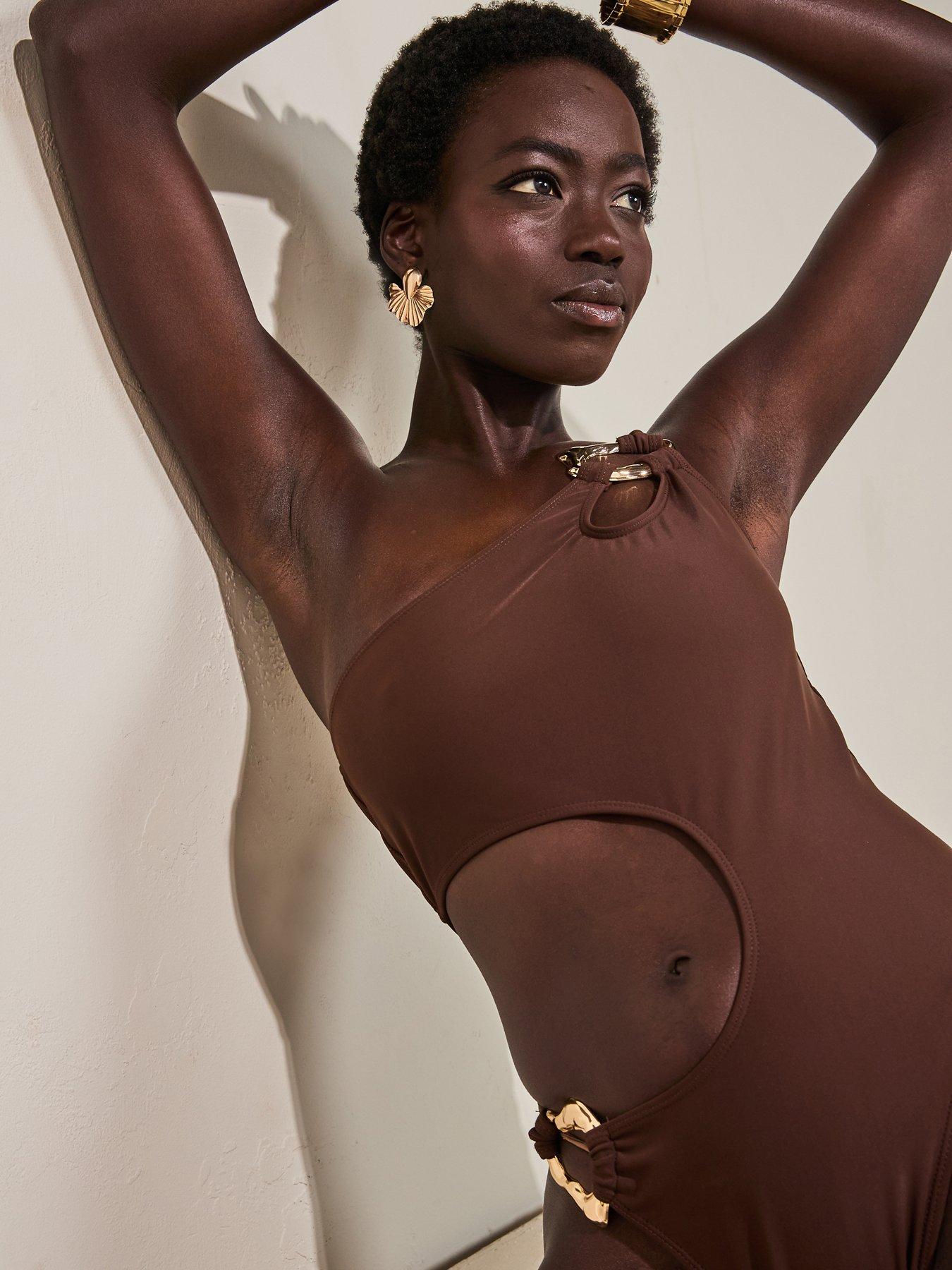 Image 4 of 6 of Moda Minx Cut Out Swimsuit In Coffee - Brown