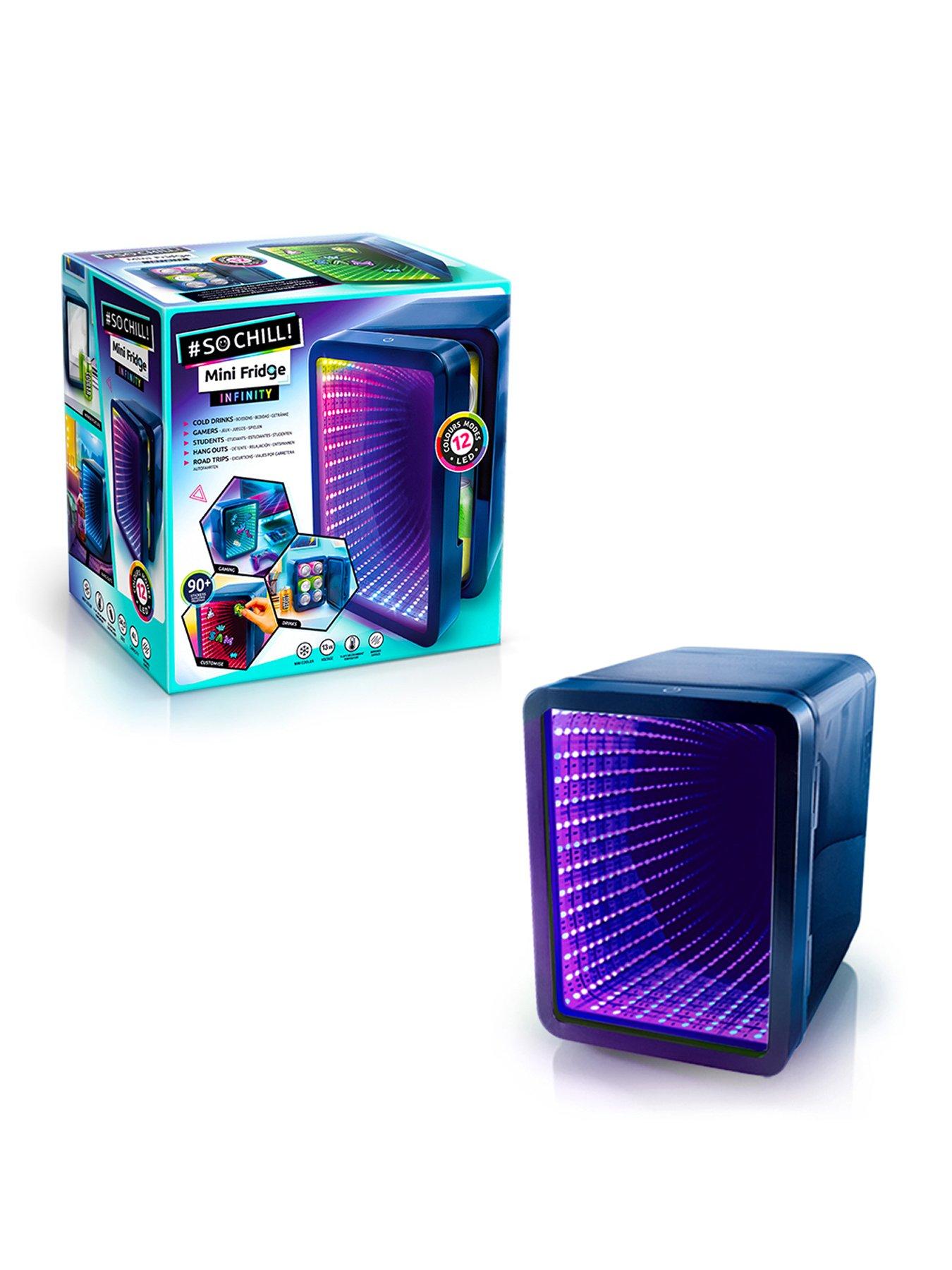 So Chill Mini Fridge Infinity - Chills 6 Regular Cans, Mirror Effect LED Door - Dark Blue