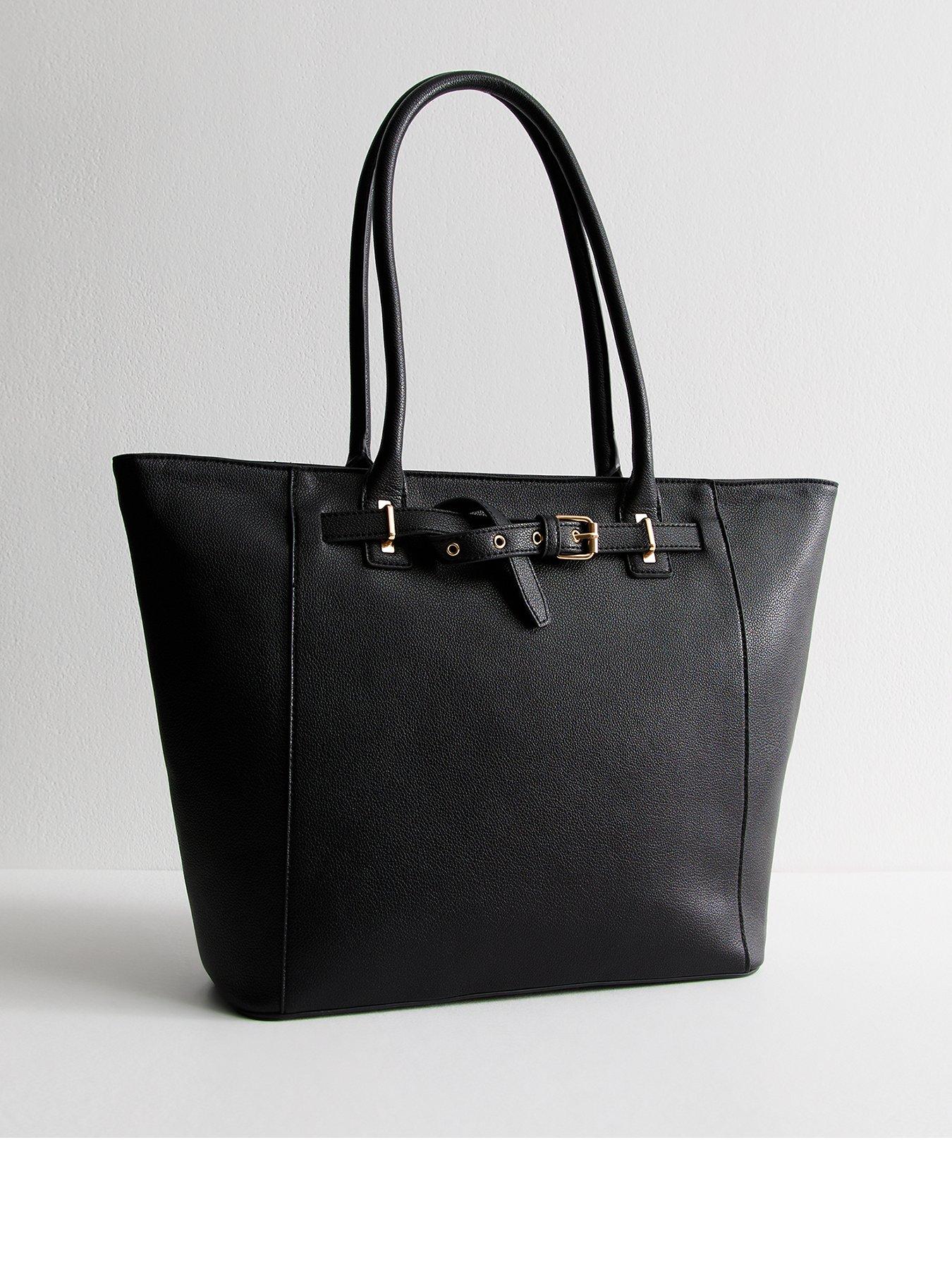 new-look-black-faux-leather-buckle-tote-bag