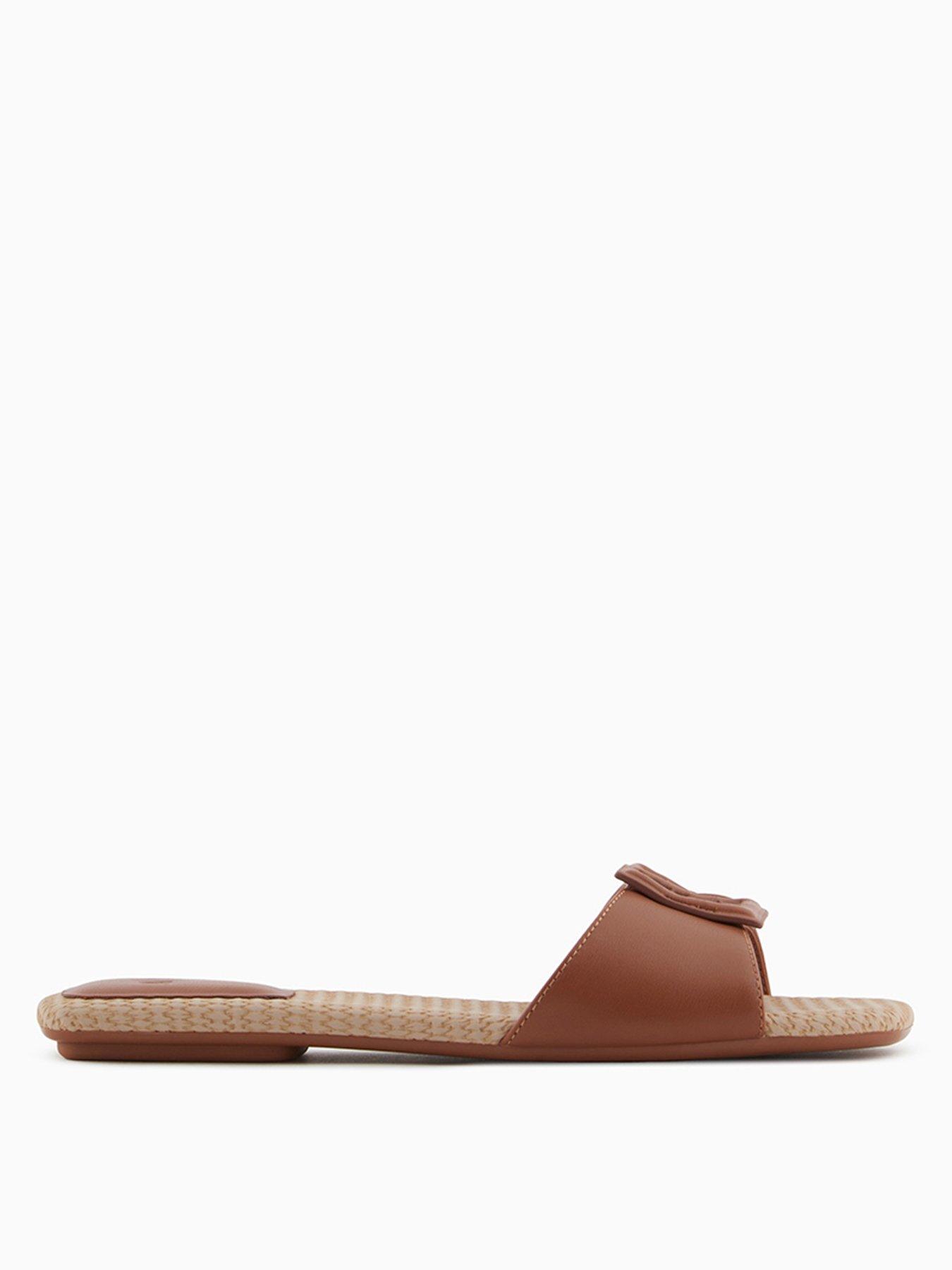Image 2 of 6 of Armani Exchange Logo Flat Sandals - Brown