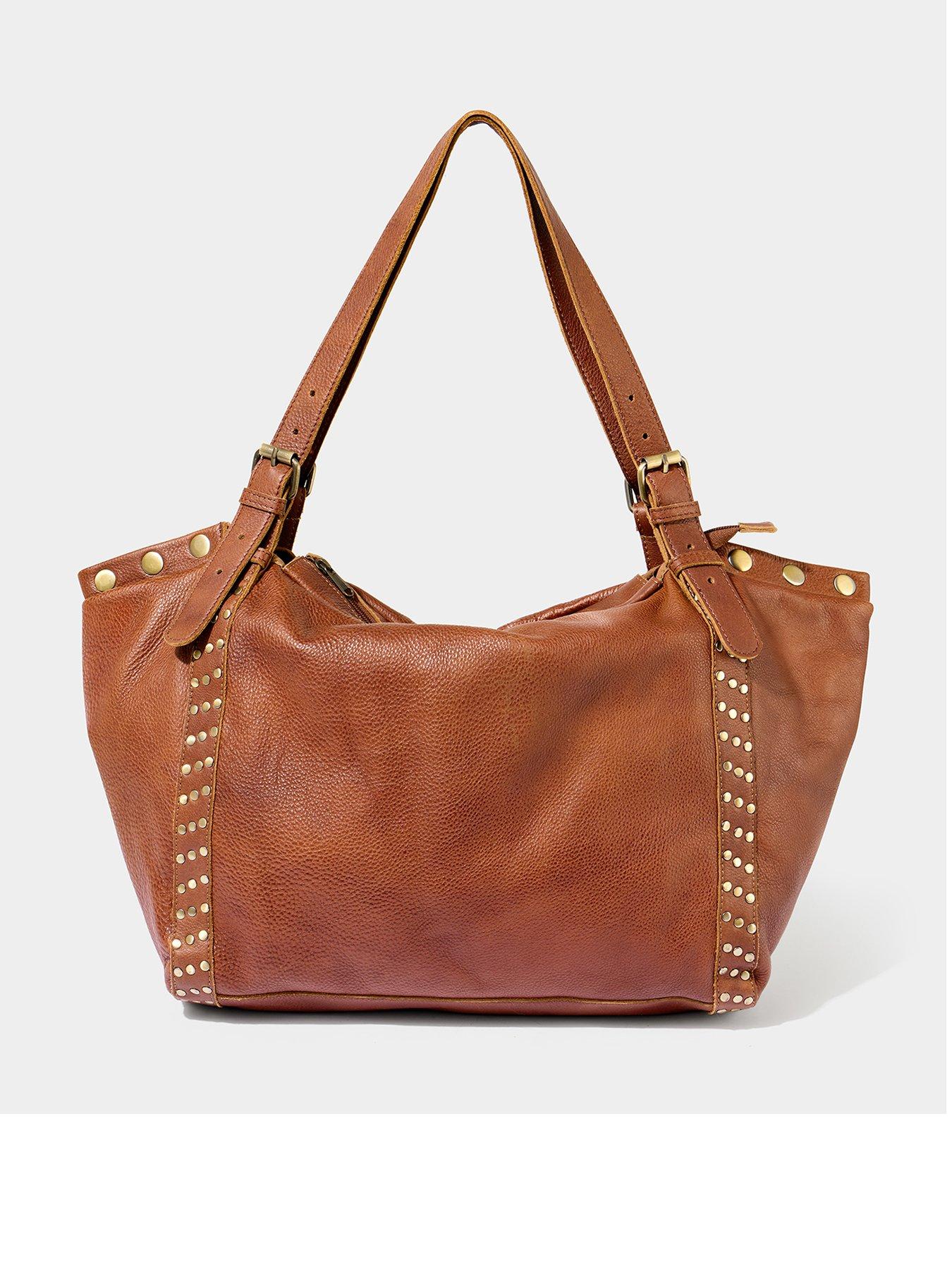 Image 1 of 5 of Joe Browns Soho Washed Leather Studded Bag - Tan