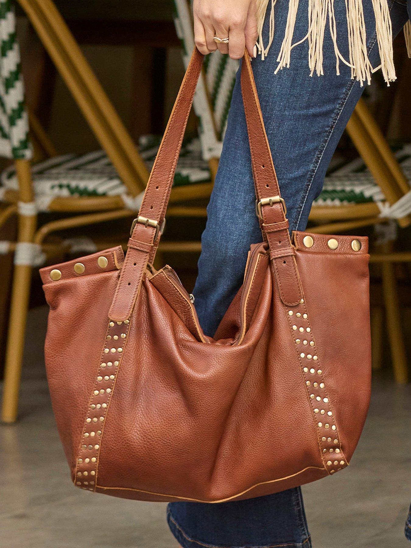 Image 2 of 5 of Joe Browns Soho Washed Leather Studded Bag - Tan