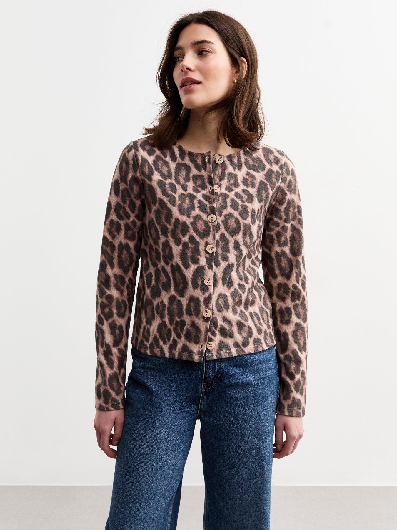 Image 1 of 4 of New Look Brown Soft Touch Leopard Print Button Up Cardigan